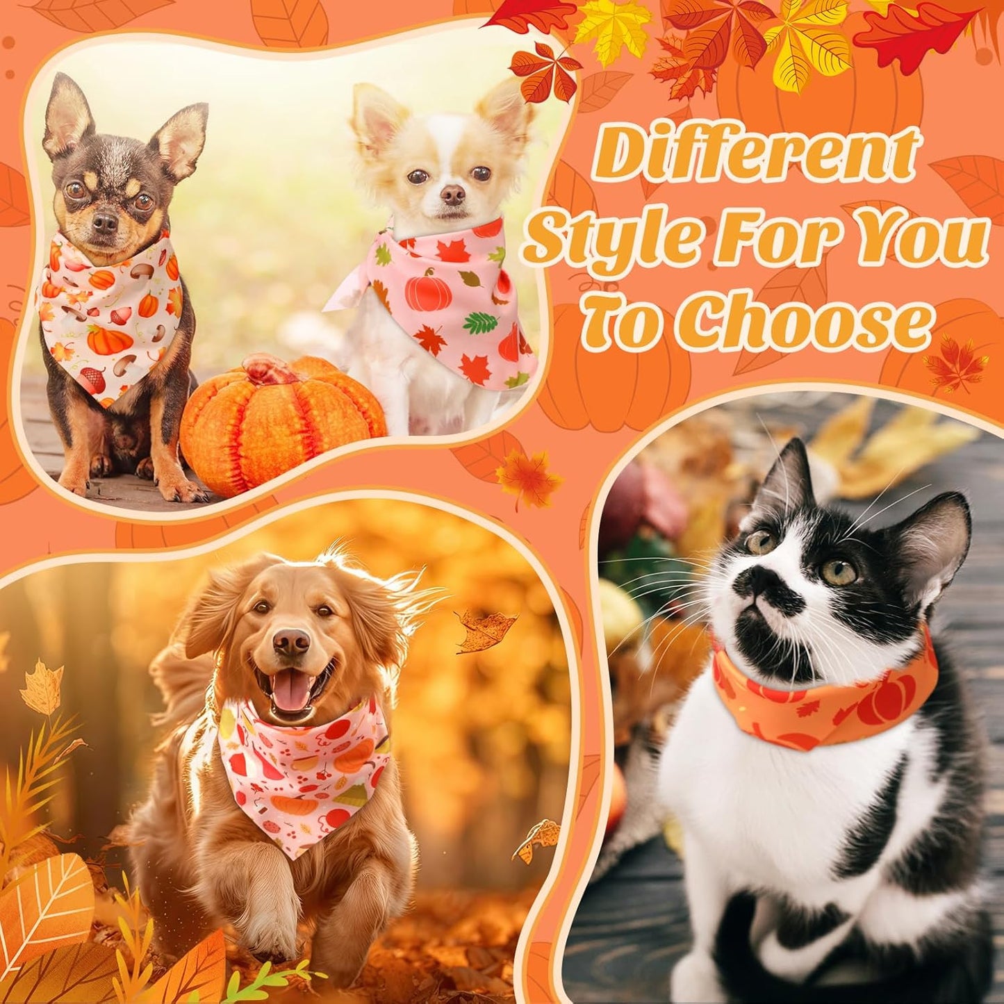 Abbylike 50 Pcs Fall Thanksgiving Dog Bandana Bulk Pumpkin Bandana for Dogs Triangle Kerchief Bib Scarf for Pets Autumn Costume Photo Props Accessories Pet Shops, 25 Styles (25.6 x 17.7 x 17.7)