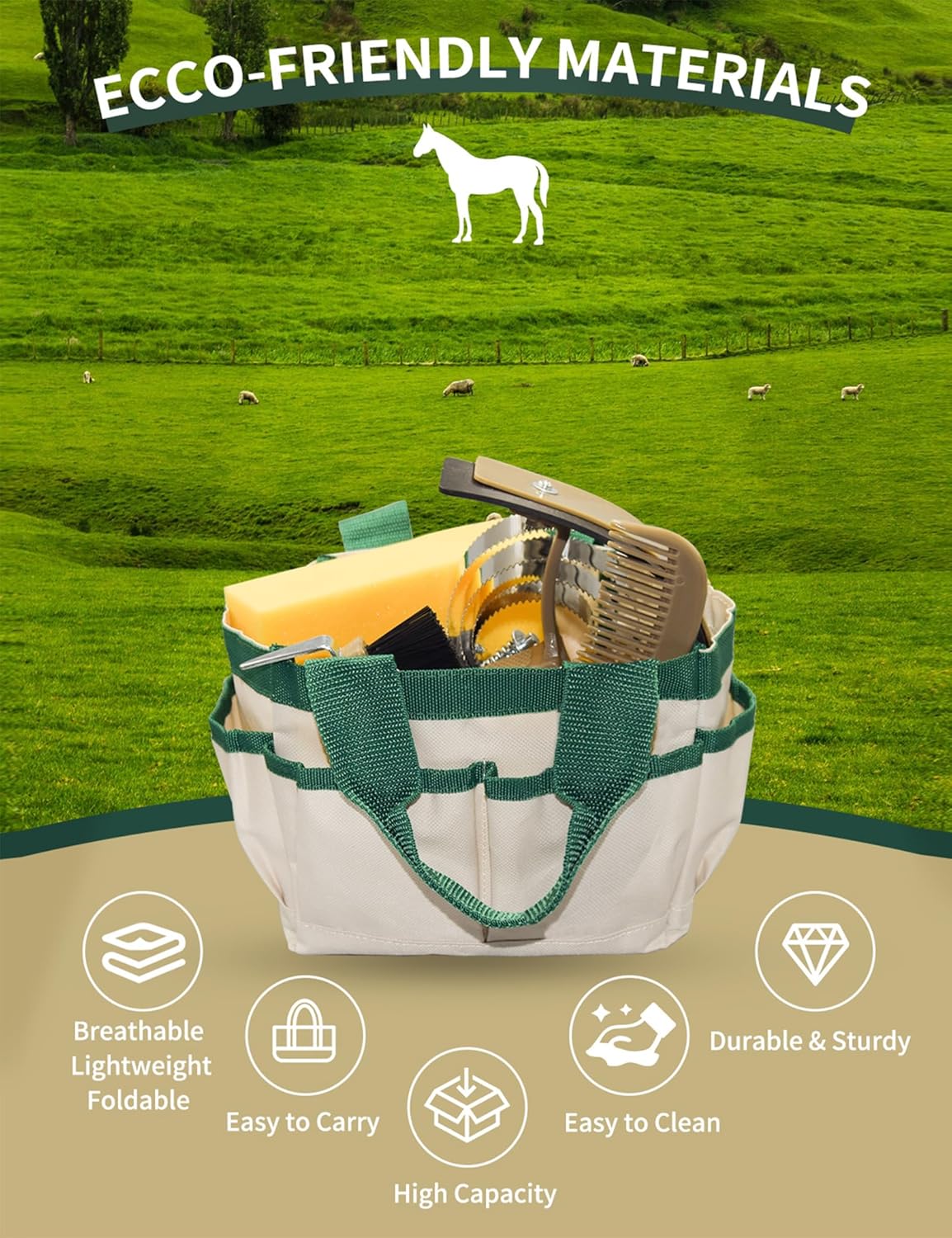 9 Pieces Horse Grooming Kit, Tack Room Supplies Set with Tote Bag, Horse Brush Set for Effective Cleaning and Bathing, Professional Equine Coat Care Kit for Horse Riders Beginner