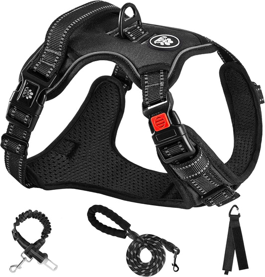 NESTROAD No Pull Dog Harness,Adjustable Oxford Dog Vest Harness with Leash,Reflective No-Choke Pet Harness with Easy Control Soft Handle for Small Medium Dogs(Medium,Black)
