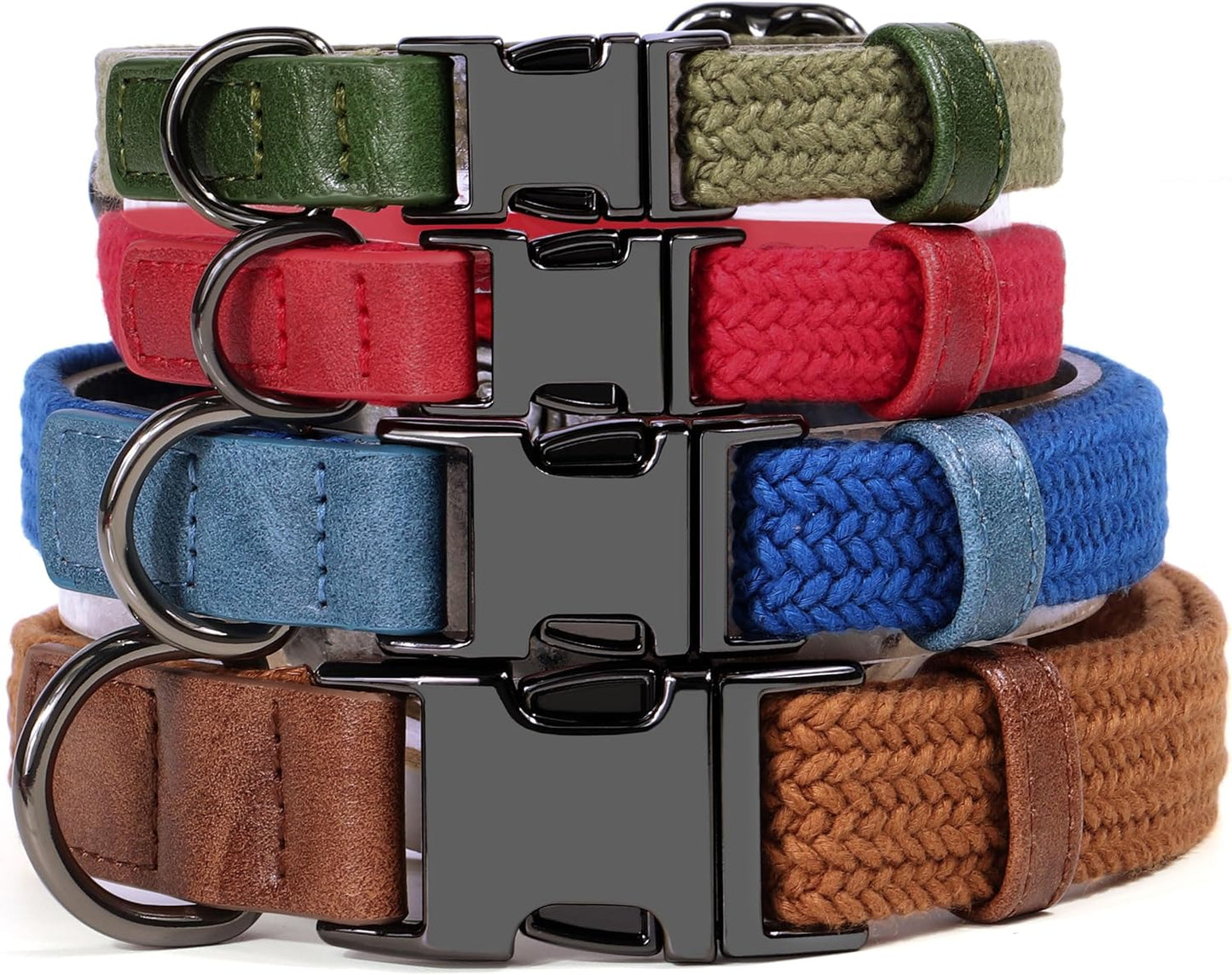 PET ARTIST Soft Cotton Dog Collars for Large Dogs in Rustic Brown, Simple Dog Collar with Quick Release Metal Buckle & D Ring, L Size (15-23")