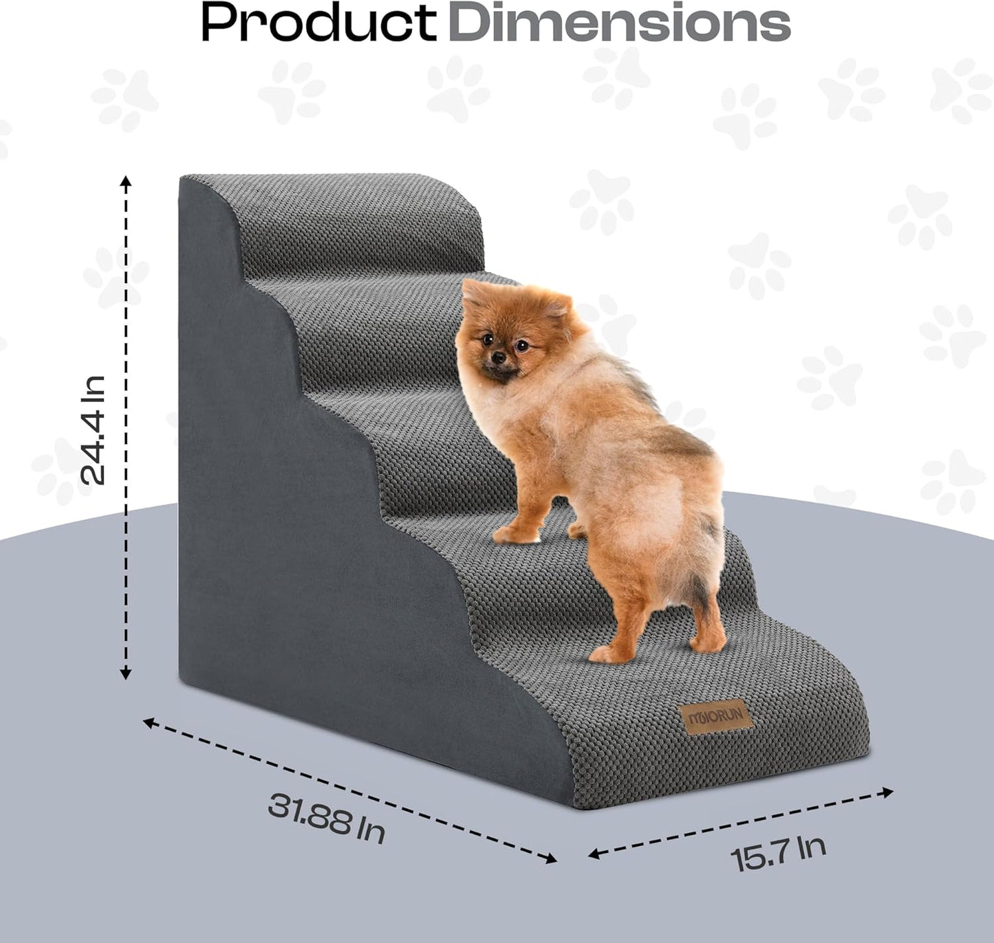 5-Step Curved Dog Stairs for High Beds Up to 30", Non-Slip Foam Pet Ramp for Large Dogs and Cats, Washable Cover, Soft Climbing Steps for Couch & Sofa