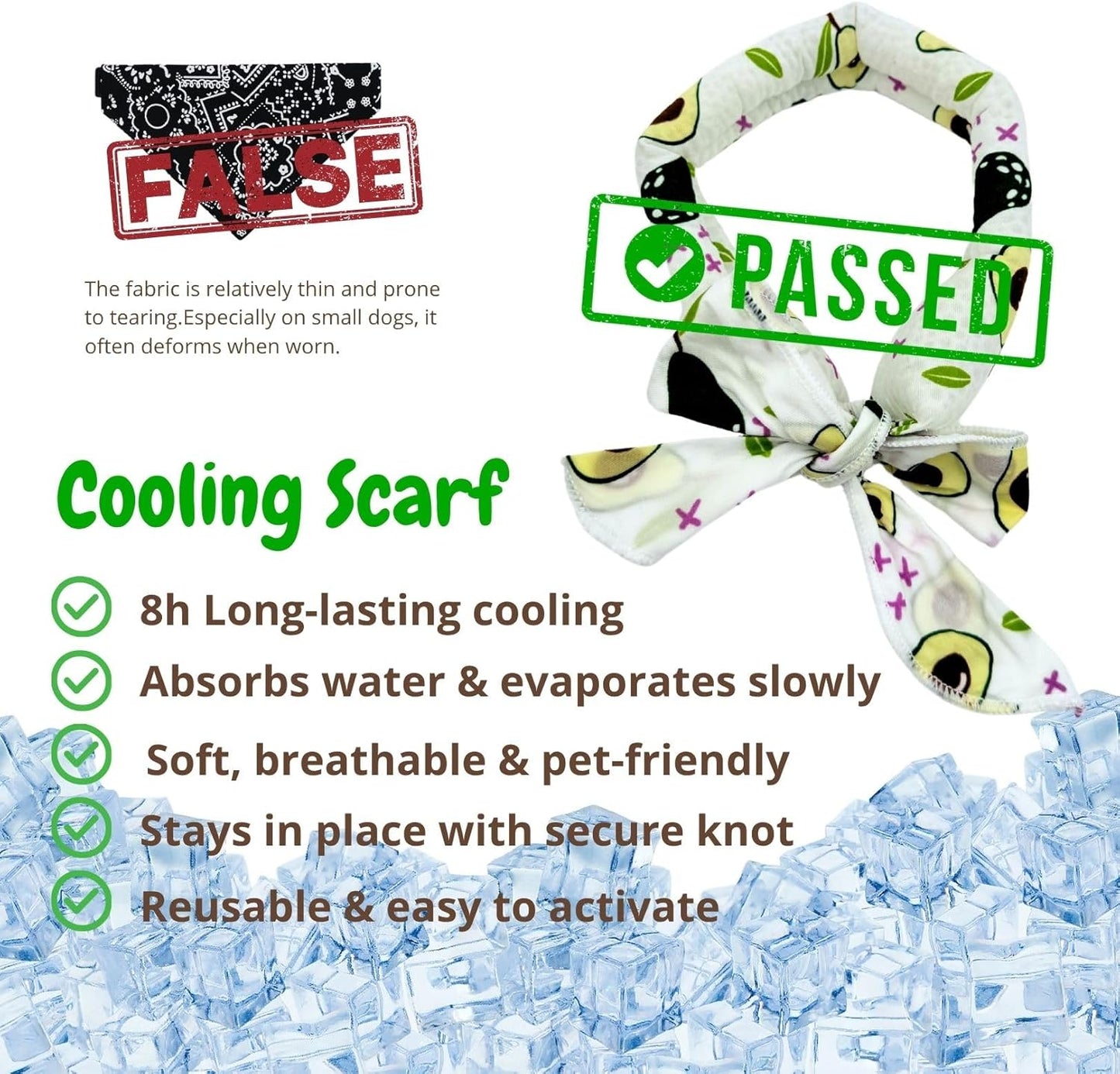 2pcs Cooling Scarf for Pets,Summer Cooling Scarves Keep Cats and Dogs Cool, Reused,Rrecycled,Suitable for Dogs (2pcs-Avocado)