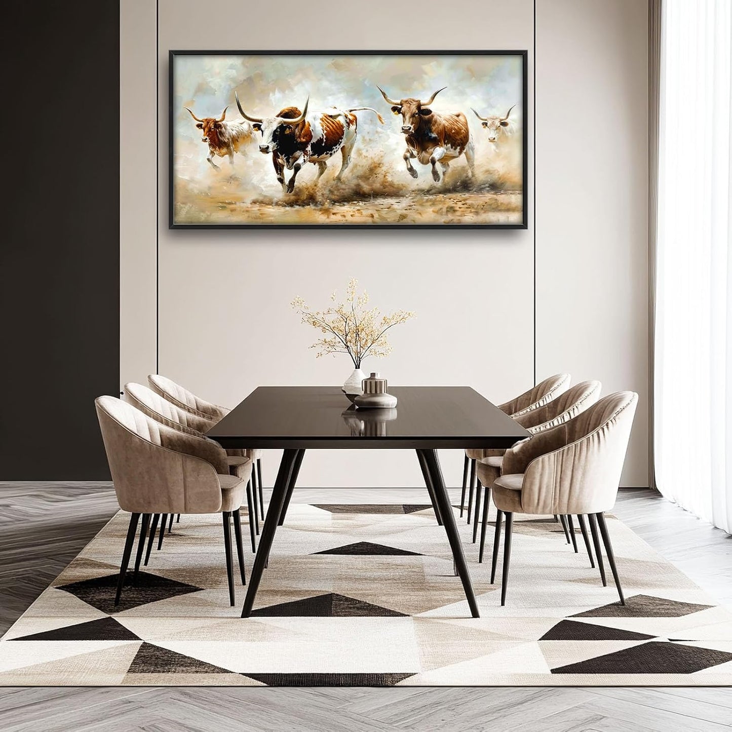 Highland Cow Large Wall Art Wild Animal Running Pictures Farmhouse Rustic Longhorn Wall Decor Canvas Print Painting Artwork for Bathroom Living Room Bedroom 60L" x 30W"