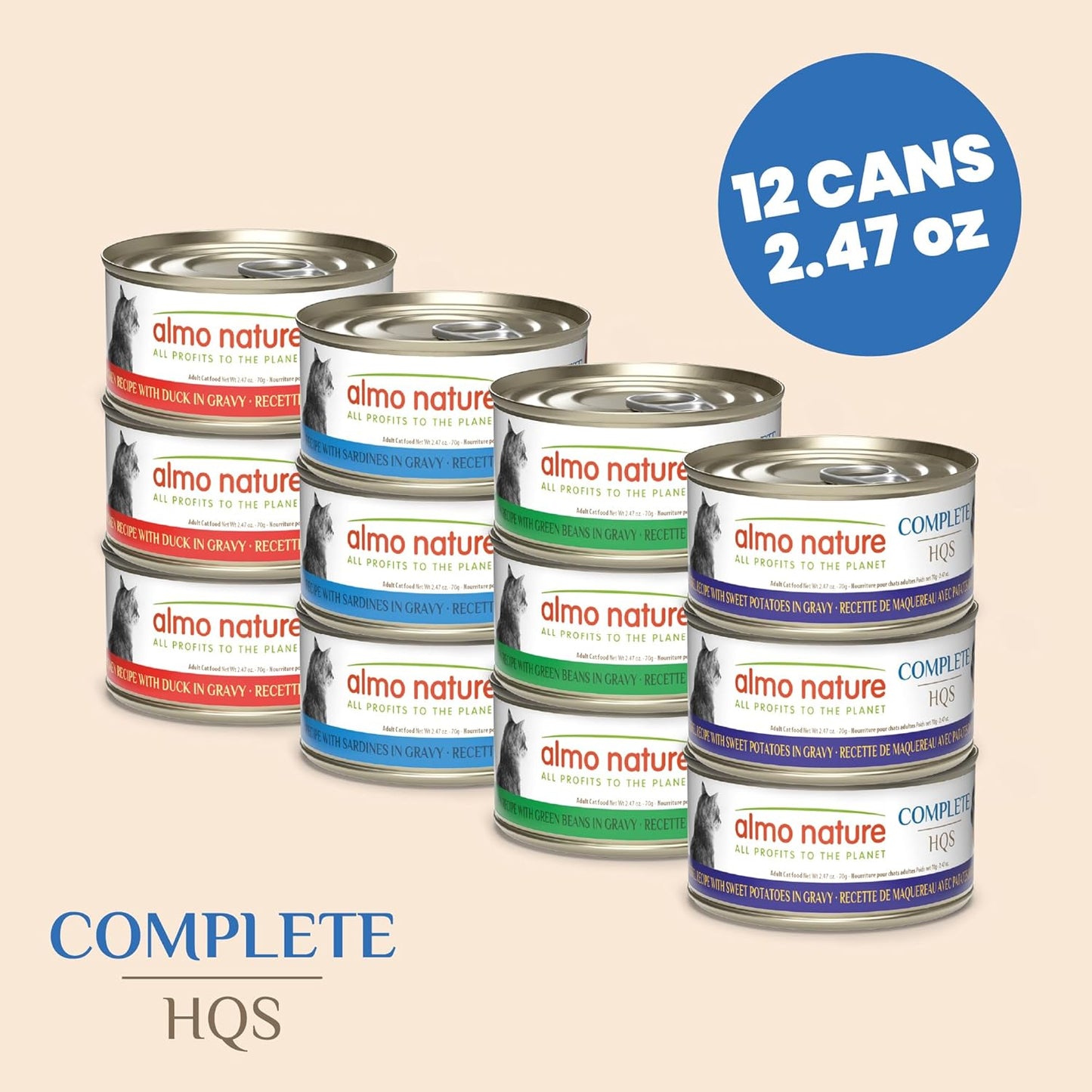 almo nature Wet Cat Food HQS Complete Land and Sea - Variety Pack Grain Free, Highly Digestible, Hormone Free, Preservative Free, 2.47-oz 24 Pack