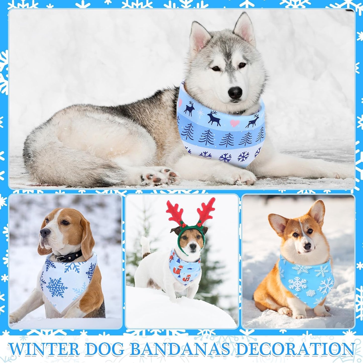 Abbylike 200 Pieces Winter Dog Bandanas Bulk Blue Snowflake Dog Bandanas for Pets Triangle Kerchief Scarf Bibs for Winter Pets Cats Party Costume Accessories (25.6 x 17.7 x 17.7)