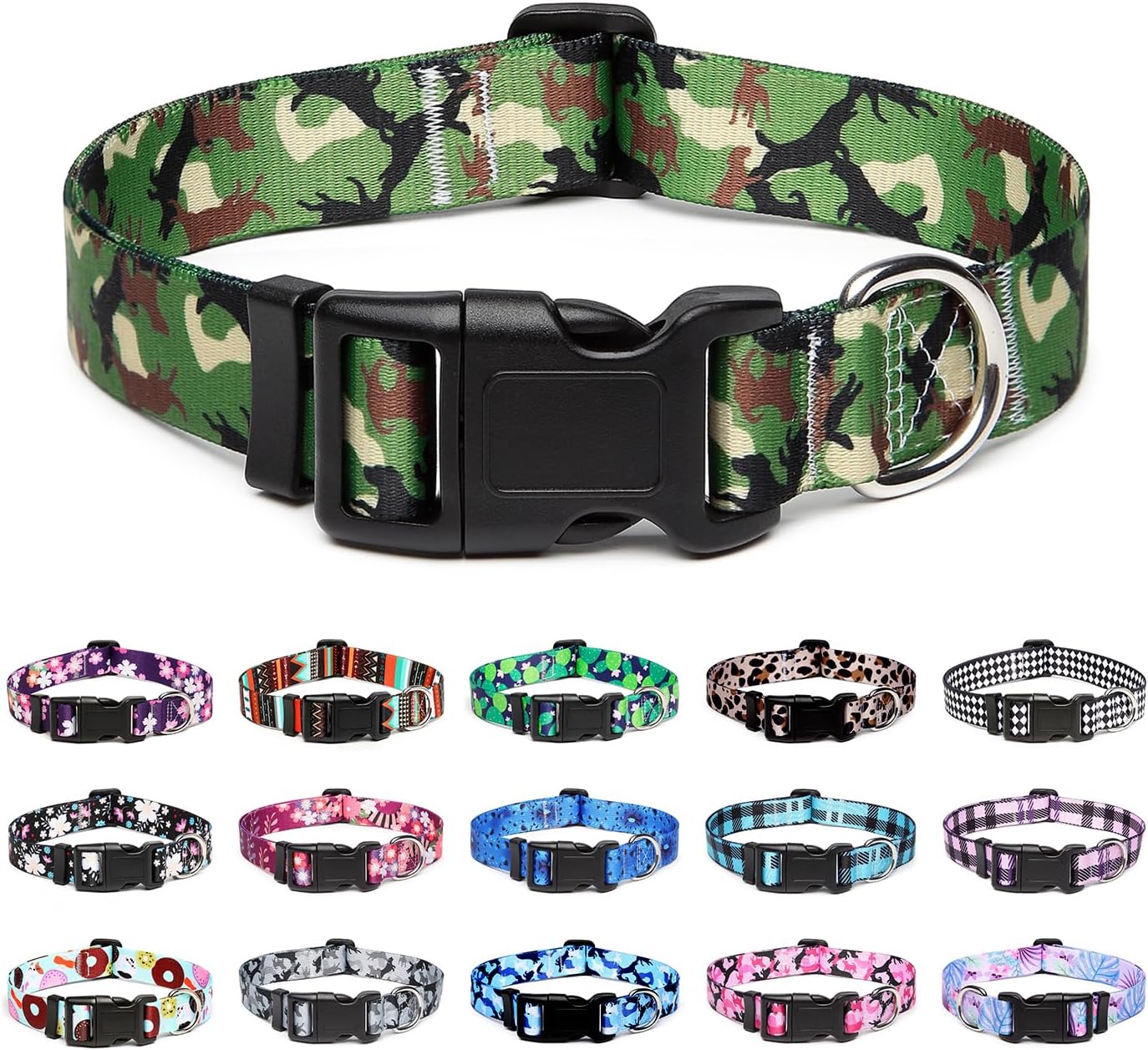Mercano Adjustable Dog Collar - Special Design Patterns, Soft Nylon Comfortable Durable Pet Collar for Small Medium Large Dogs (L, Dog Camouflage Green)