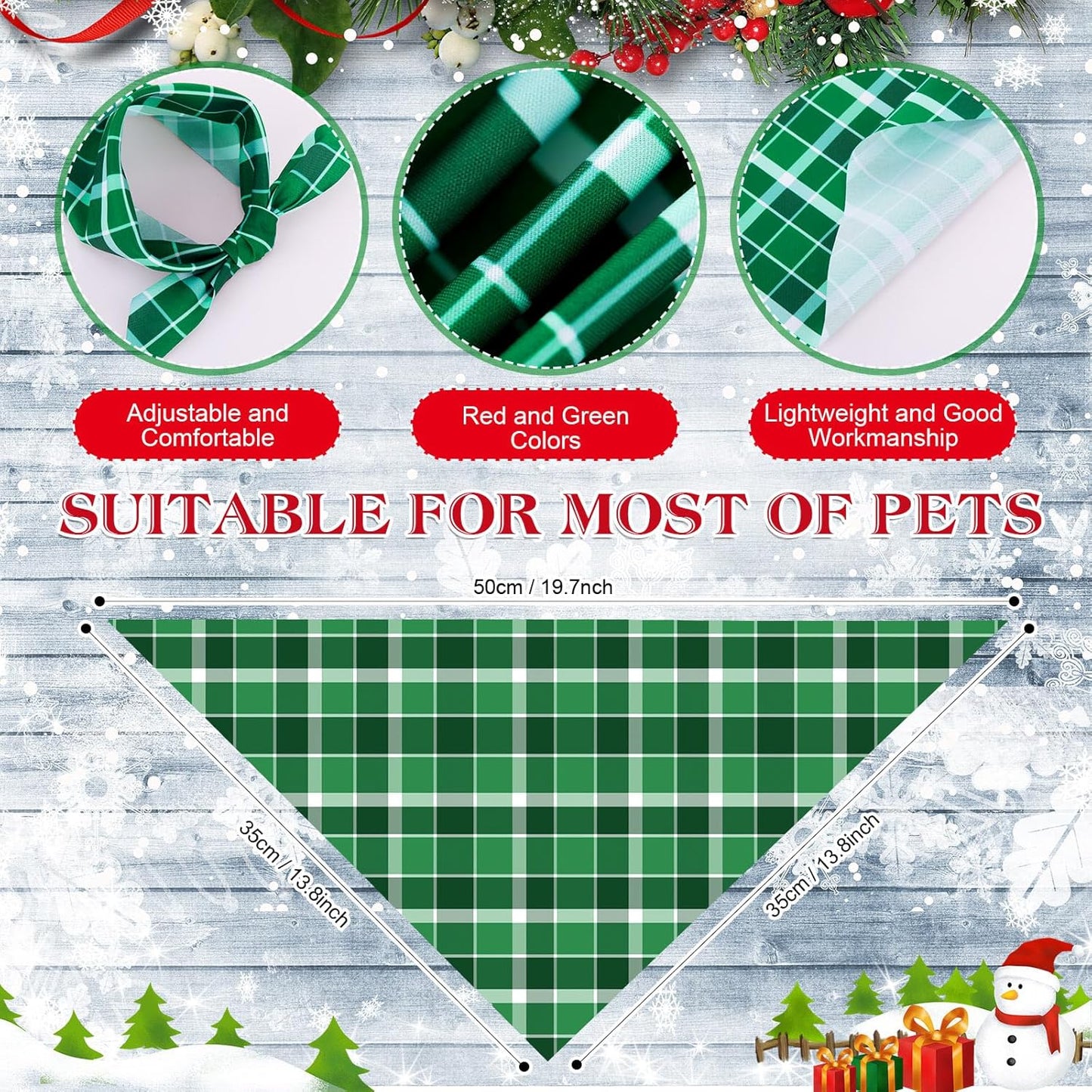 Abbylike 50 Pieces Christmas Plaid Dog Bandanas Bulk Xmas Bandanas for Dogs Triangle Kerchief Bibs Scarf Set for Christmas Pet Costume Accessories Decoration (19.7 x 13.8 x 13.8)