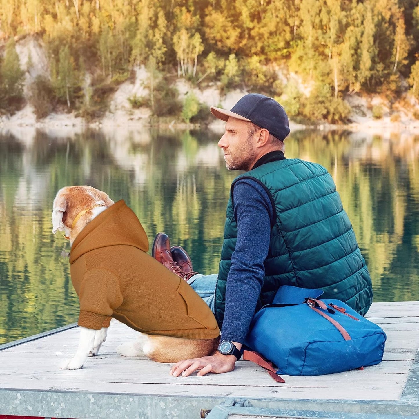 Dog Sweaters for Medium Dogs Dog Hoodie Solid Soft Brushed Fleece Clothes Sweatshirt with Pocket(Coffee-M)