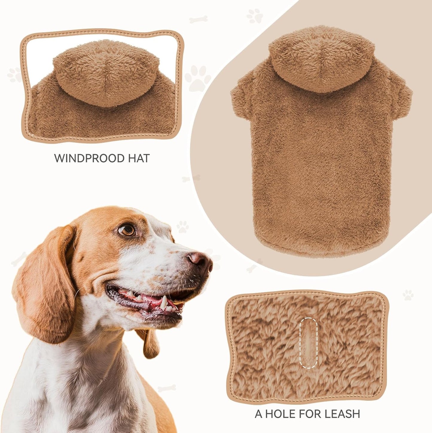 Fuzzy Dog Hoodie Dog Sweaters for Large Dogs Soft Double-Sided Plush Fleece Pet Sweater Pet Clothes Coats Hoodie Sherpa Hooded Sweatshirt(Coffee-L)