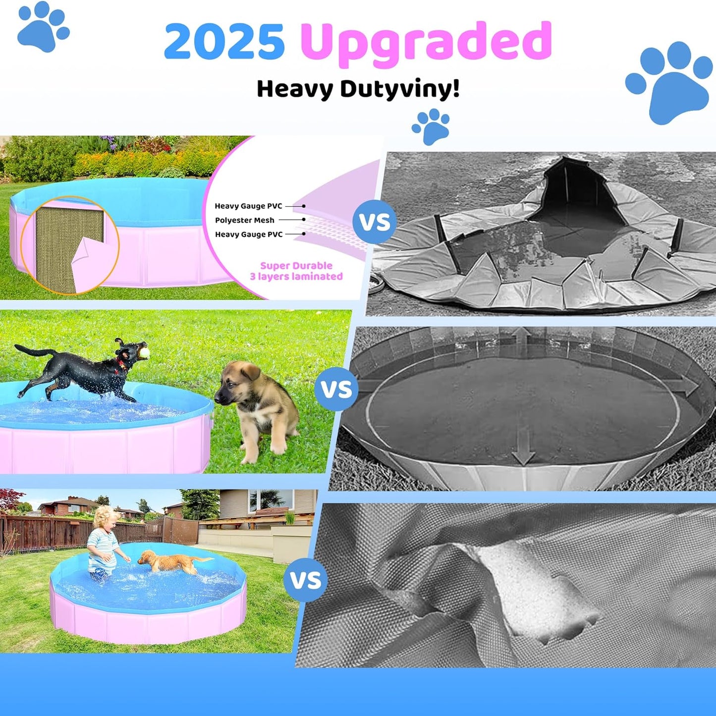 2025 Updated Foldable Dog Pool, 79" x 12" Kiddie Pool with Hard Plastic, Non-Slip Dog Bath Tub for Outdoor Backyard, Collapsible Dog Swimming Pool for Kids Dogs Pets (Pink)