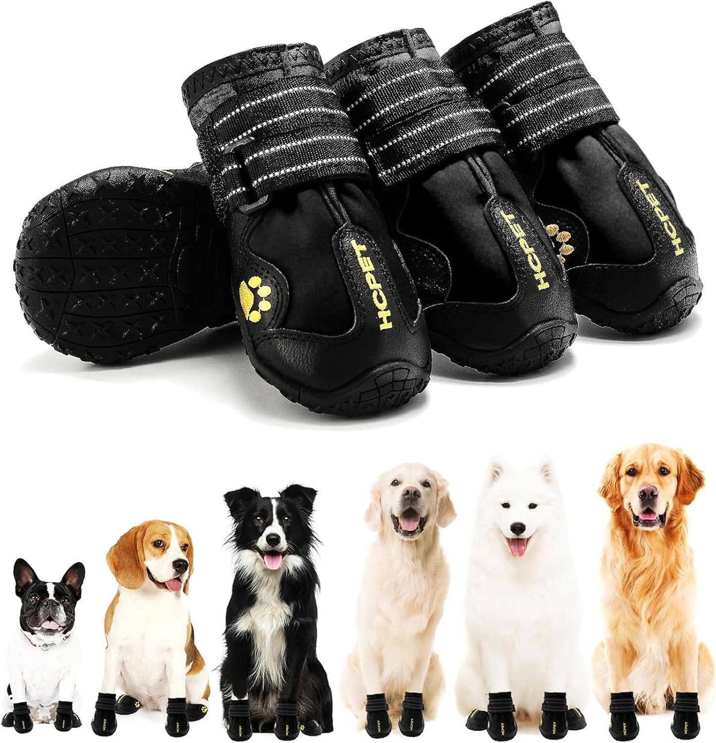 Hcpet Dog Shoes, Dog Boots for Small Dogs, Waterproof Medium Dog Booties Paw Protector for Summer Hot Pavement, Winter Snowy Day, Outdoor Walking, Indoor Hardfloors Anti Slip Sole Black Size 4