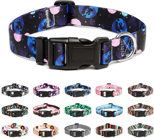 Mercano Adjustable Dog Collar - Special Design Patterns, Soft Nylon Comfortable Durable Pet Collar for Small Medium Large Dogs (L, Night Sky)