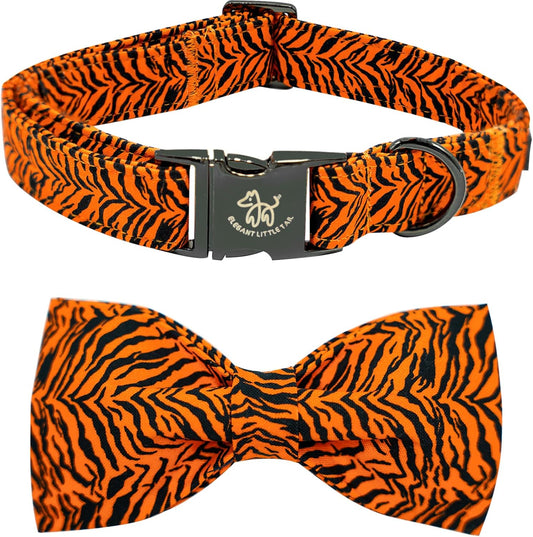 Elegant Little Tail Tiger Print X-Small Puppy Dog Collar, Cotton, Buckle Closure, Distinctive Design