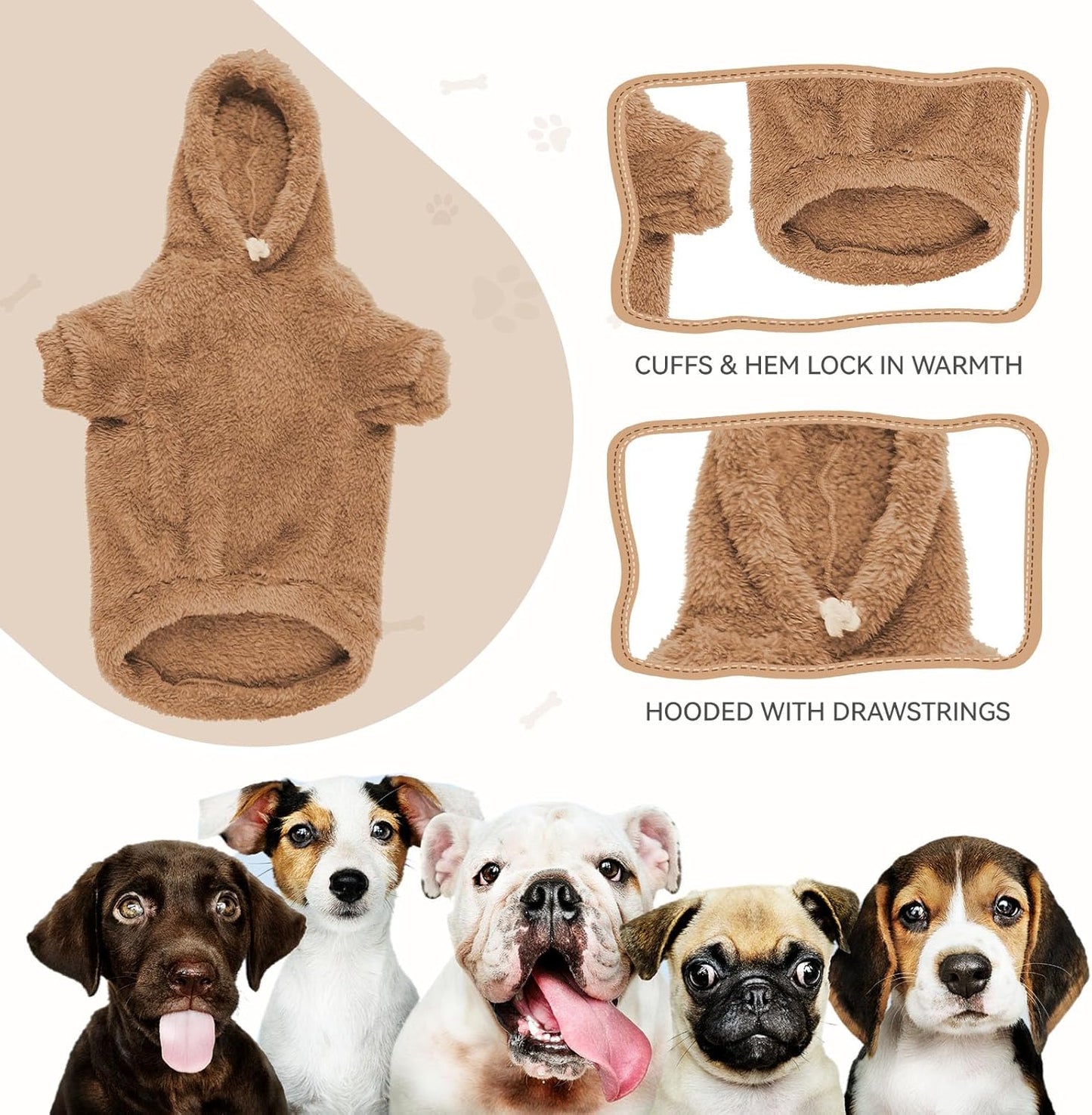 Fuzzy Dog Sweaters for Large Dogs Dog Hoodie Soft Double-Sided Plush Pet Sweater Fleece Pet Clothes Coats Hoodie Sherpa Hooded Sweatshirt(Coffee-XL)
