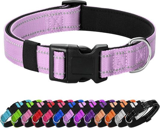 Reflective Dog Collar Padded with Soft Neoprene Breathable Quick Release Basic Dog Collars for Medium Large Dogs Lavender