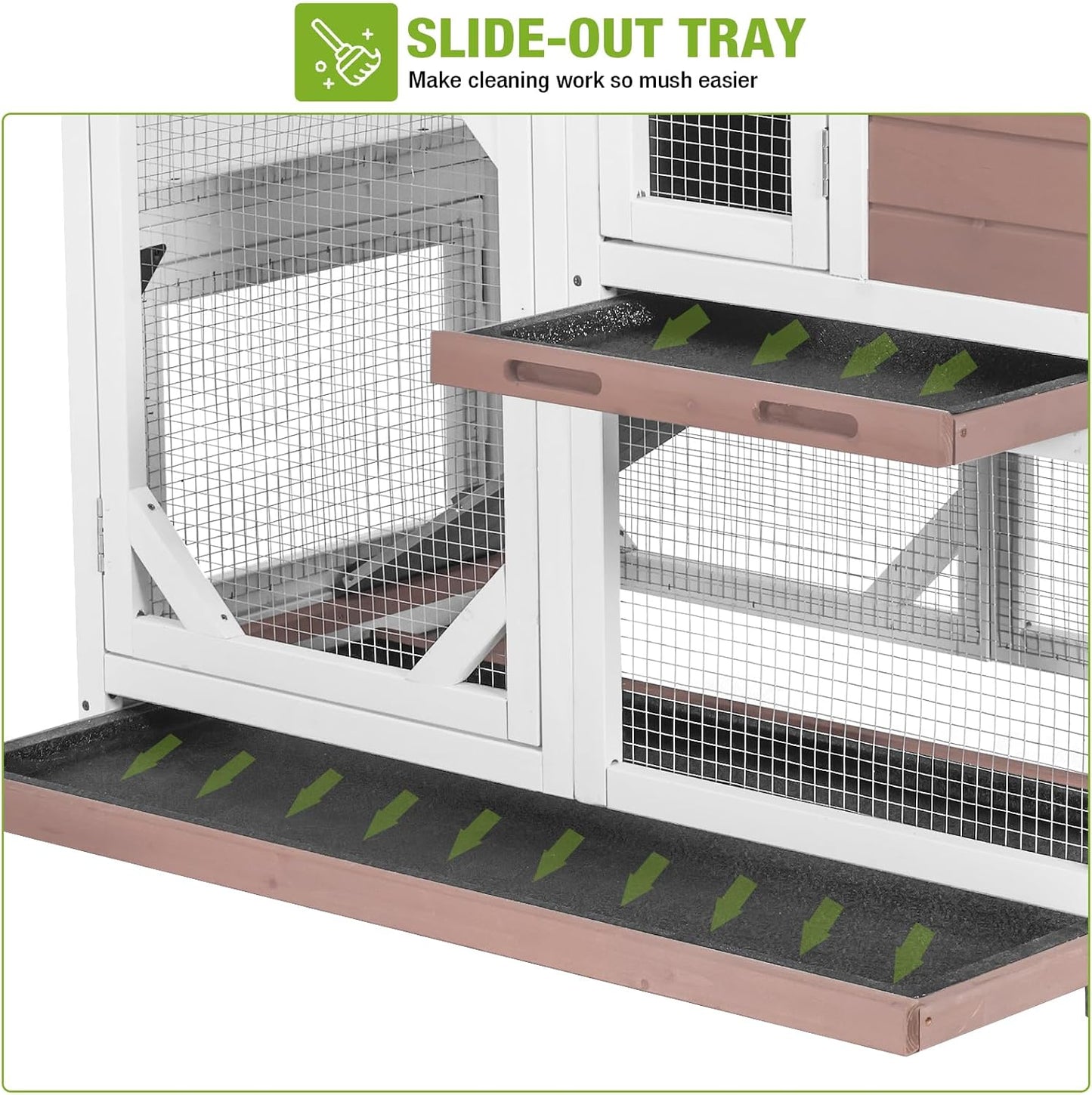 GUTINNEEN Rabbit Hutch Indoor Rabbit Cage with Wheels Outdoor Bunny House 2 Story Guinea Pig Cage with Leakproof Tarp Roof