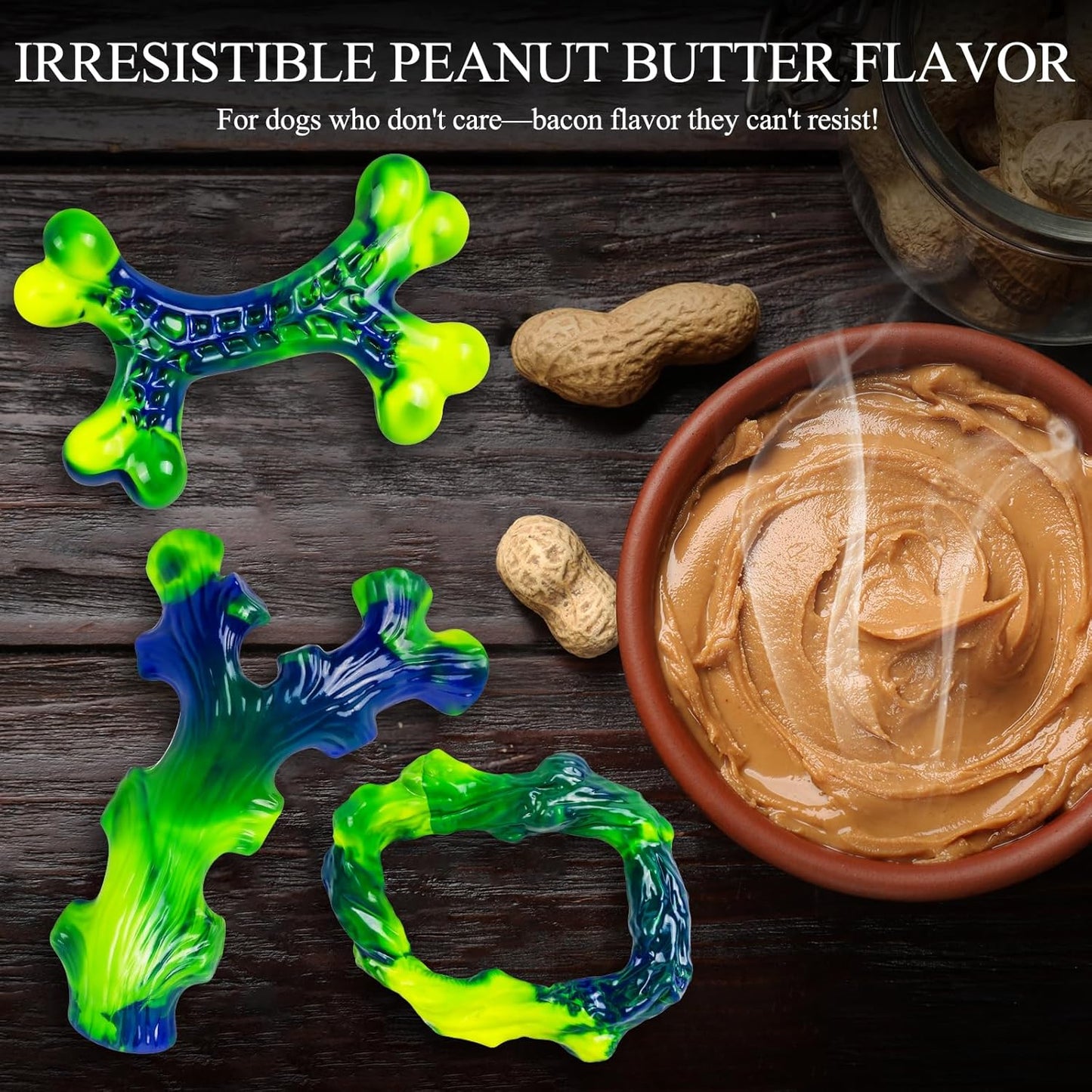 6-Pack Indestructible Dog Toys for Large Breed: Dog Toys for Aggressive Chewers, Durable Nylon Bone for Large Dogs, Dog, Peanut Butter Flavor