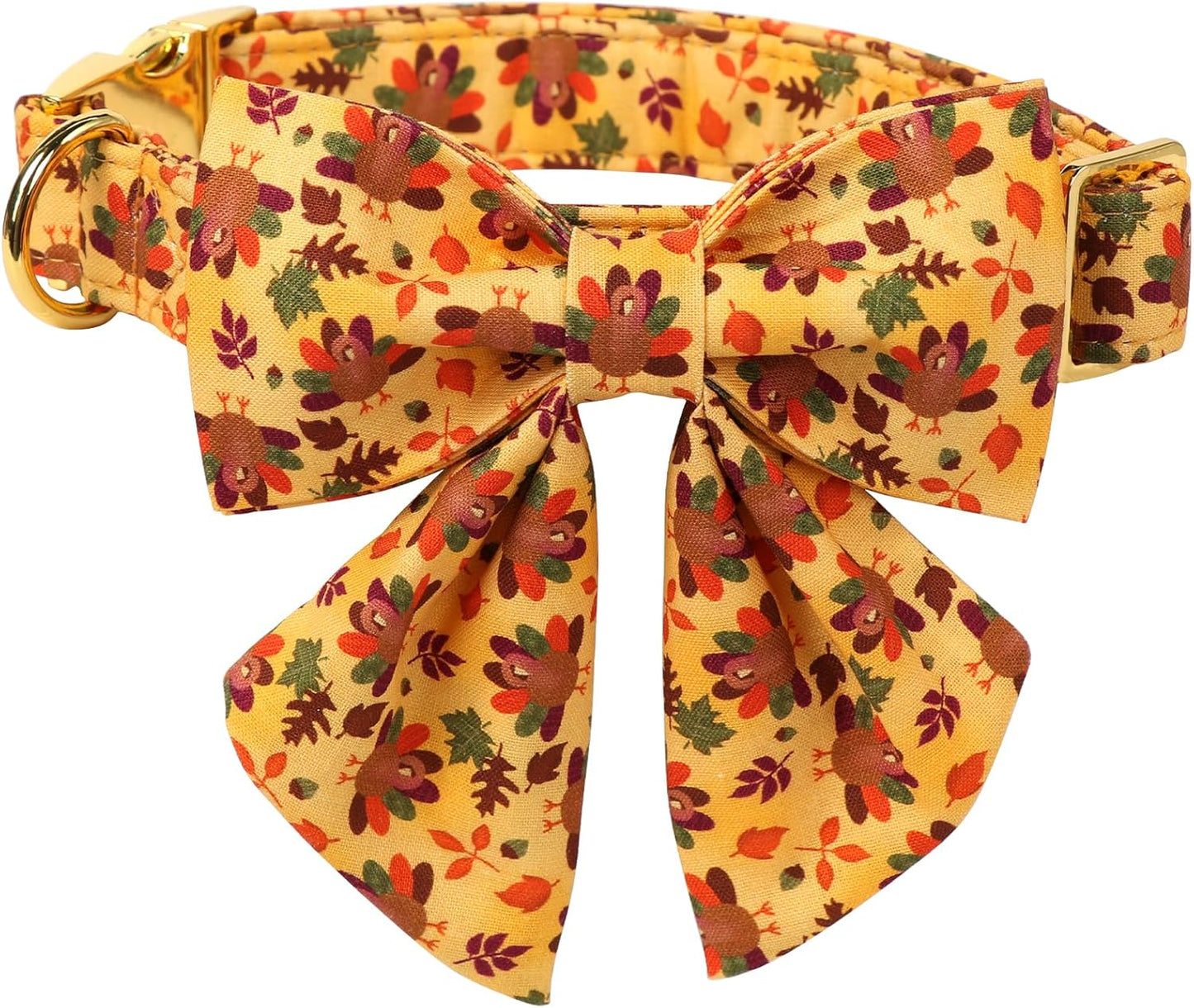 Lionet Paws Thanksgiving Day Dog Collar with Bowtie, Dogs Sailor Bow Collar with Metal Buckle for Dogs and Cats, Adjustable Comfortable Dog Collars Girl, S, Neck 10-16 in