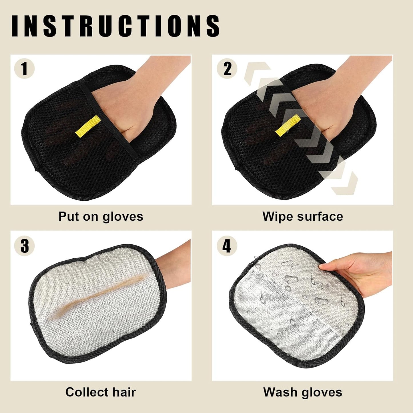 2pcs Pet Hair Removal Gloves, 2 Style Reusable Pet Hair Static Remover Mitt Glove for Cat Dog Sofa Furniture Carpet Curtain Bed Sheet Clothes Car Seat Cleaning Tool (Regular & Five Finger Style)