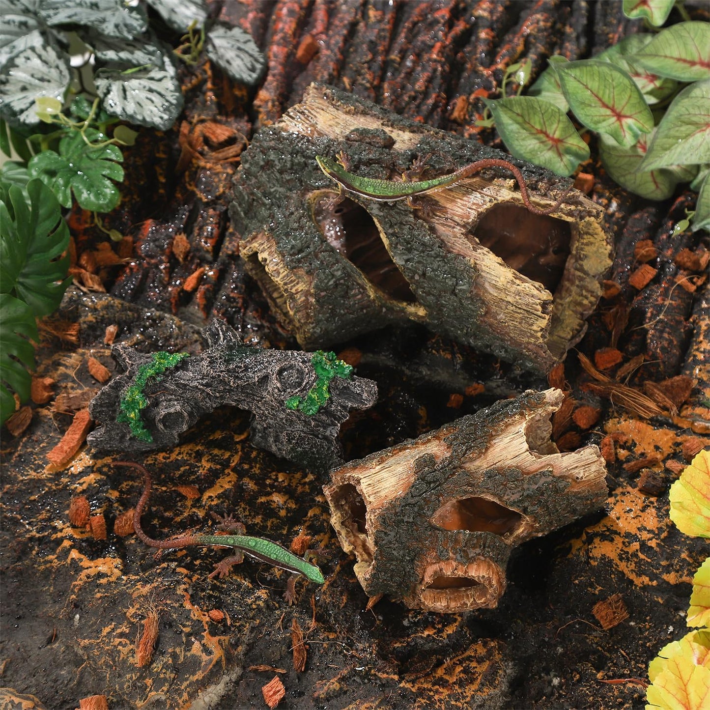 IBWell Aquarium Wood Fish Tank Decorations，Resin Fake Logs Terrarium DÉCor, Reptile Hide Aquarium Hideout for Fish Cave, Small Turtles, to 20 Gallon Tank