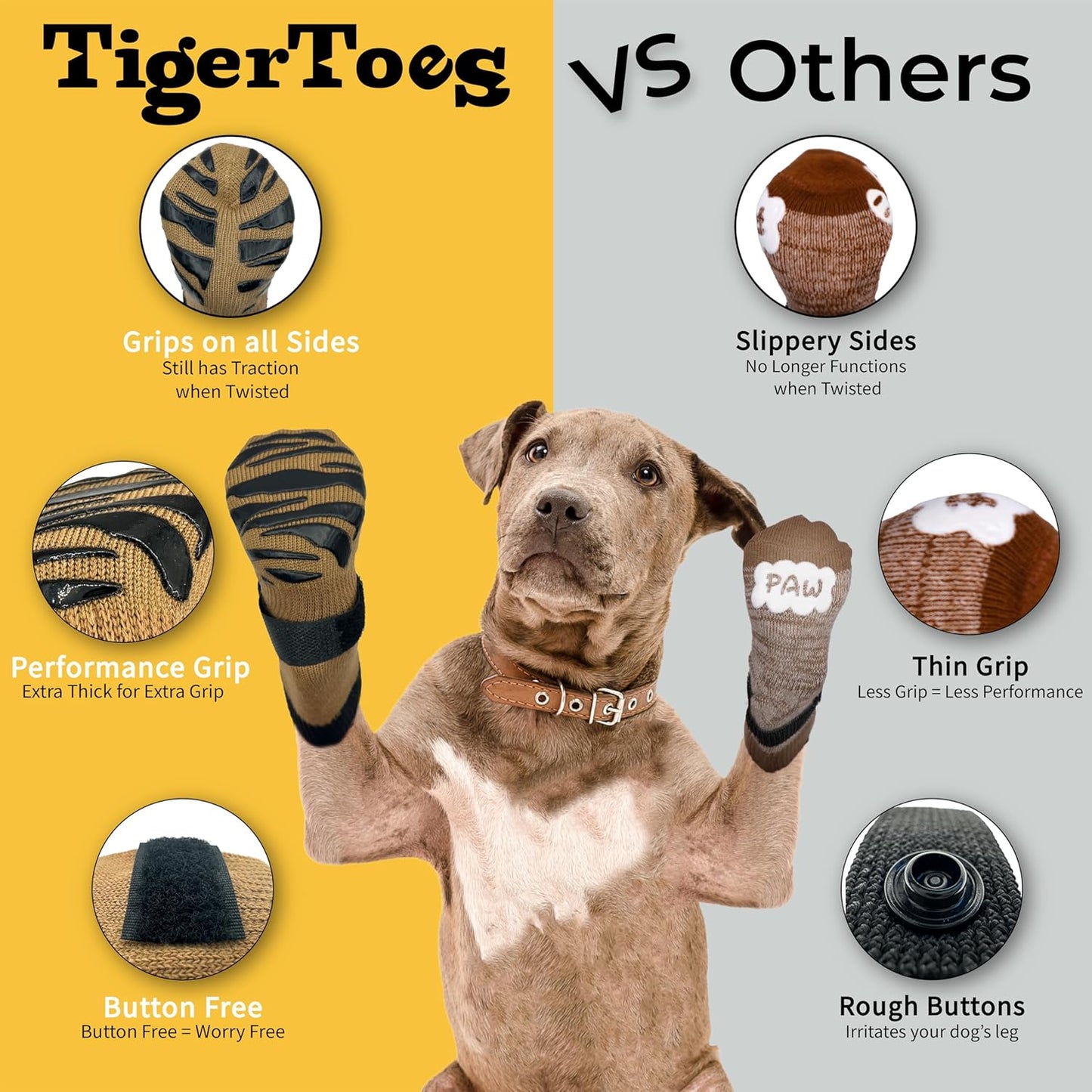 DOK TigerToes Premium Non-Slip Dog Socks for Hardwood Floors - Extra-Thick Grip That Works Even When Twisted - Prevents Licking, Slipping, and Great for Dog Paw Protection (Cool Caramel, Small)