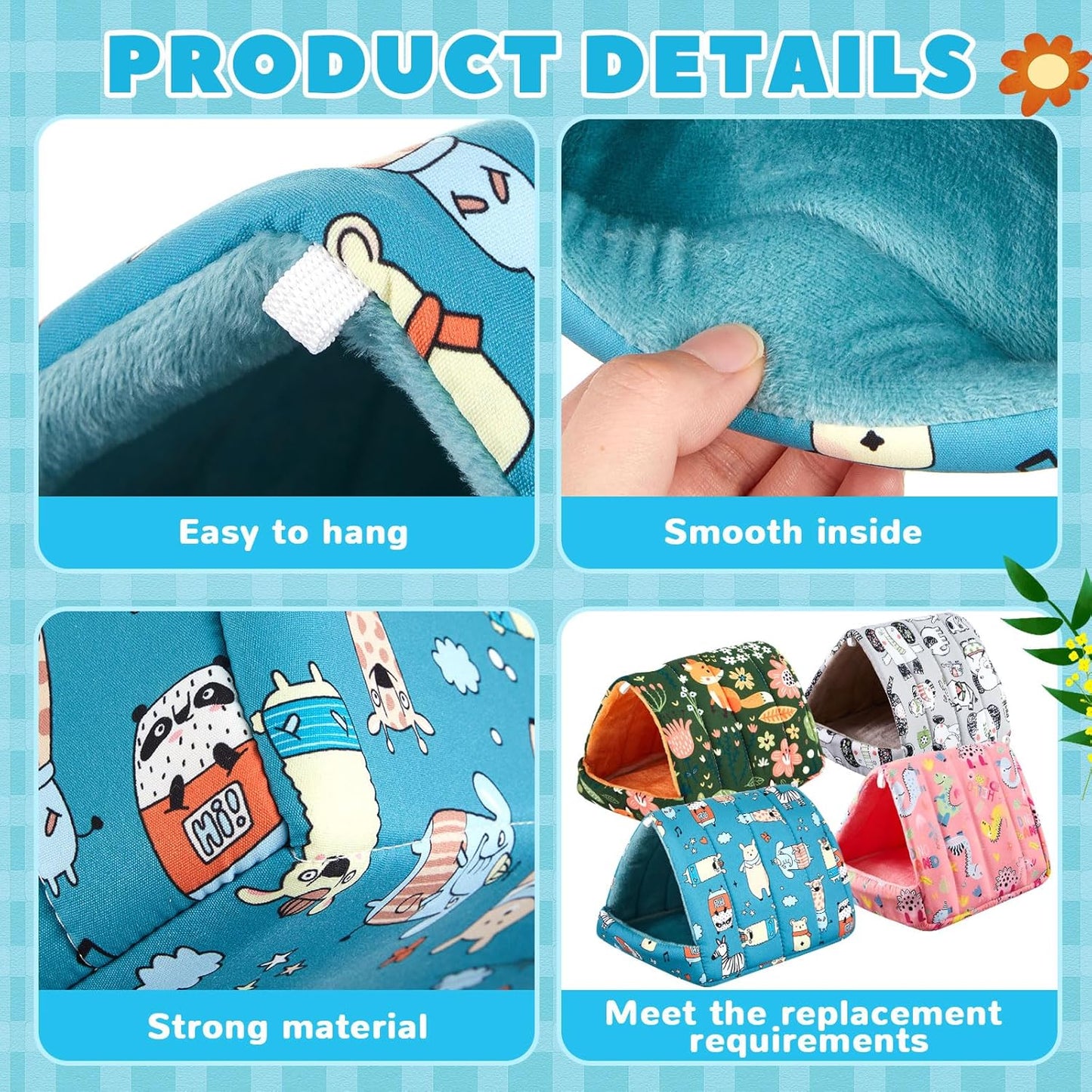 4 Pcs Guinea Pig Hideout, Guinea Pig Bed Tunnel, Rabbit Washable Small House Cage Accessories for Bunny Hedgehog Mouse Chinchillas Hamsters Ferrets Bearded Dragons Rats (Wonder Tale,7.9 in)