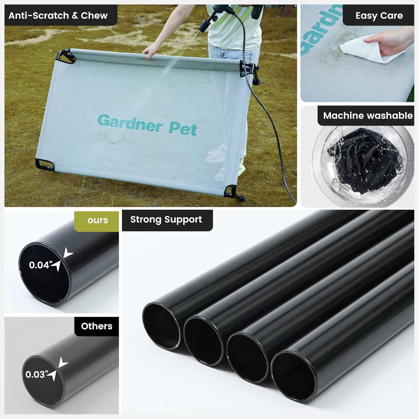 Gardner Pet Elevated Dog Bed for Medium Size Dog, Outdoor Raised Bed Waterproof Portable Cooling Cot Pet Hammock Bed with 3-Sided Guardrail, Breathable Mesh, Black, 42 Inches