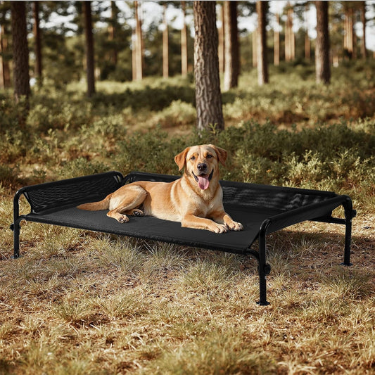 Gardner Pet Elevated Dog Bed Large Sized Dog, Outdoor Raised Bed Waterproof Portable Cooling Cot Pet Hammock Bed with 3-Sided Guardrail, Breathable Mesh, Black, 49 Inches