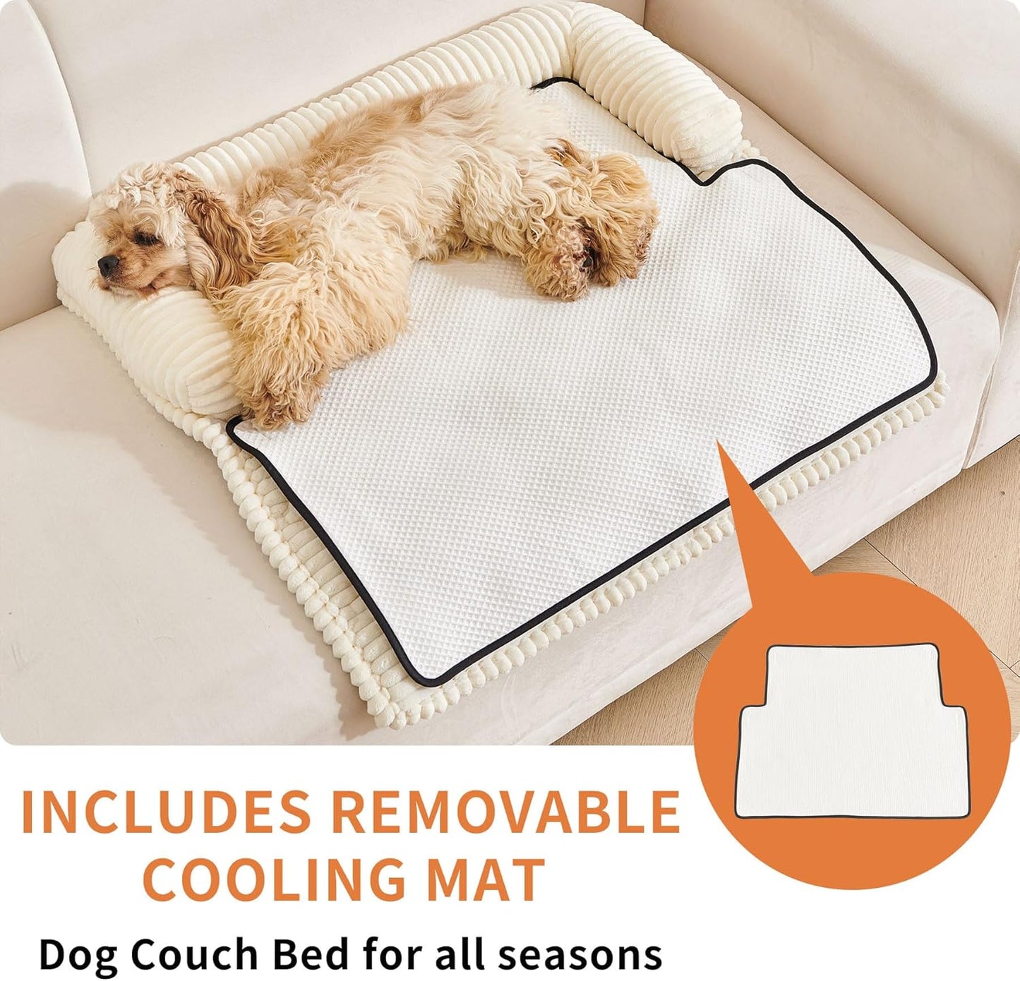 HAOMAIJIA Dog Couch Bed for Large Dogs, Non Slip Pet Couch Covers for Sofa Thick Soft Washable Dog Couch Cover Protector All Seasons Universal Dogs and Cats Bed Mat (Off White, Large)