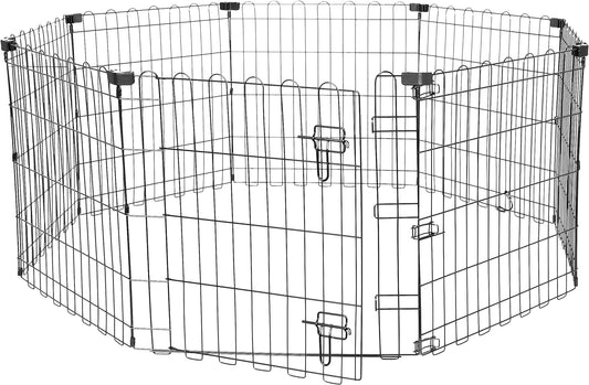Amazon Basics Foldable Octagonal Metal Exercise Puppy / Dog Playpen - Indoor/Outdoor, Single Door, Extra Small (8 Panels, 24 x 24), Easy to assemble and store, 24" - Puppy, Black