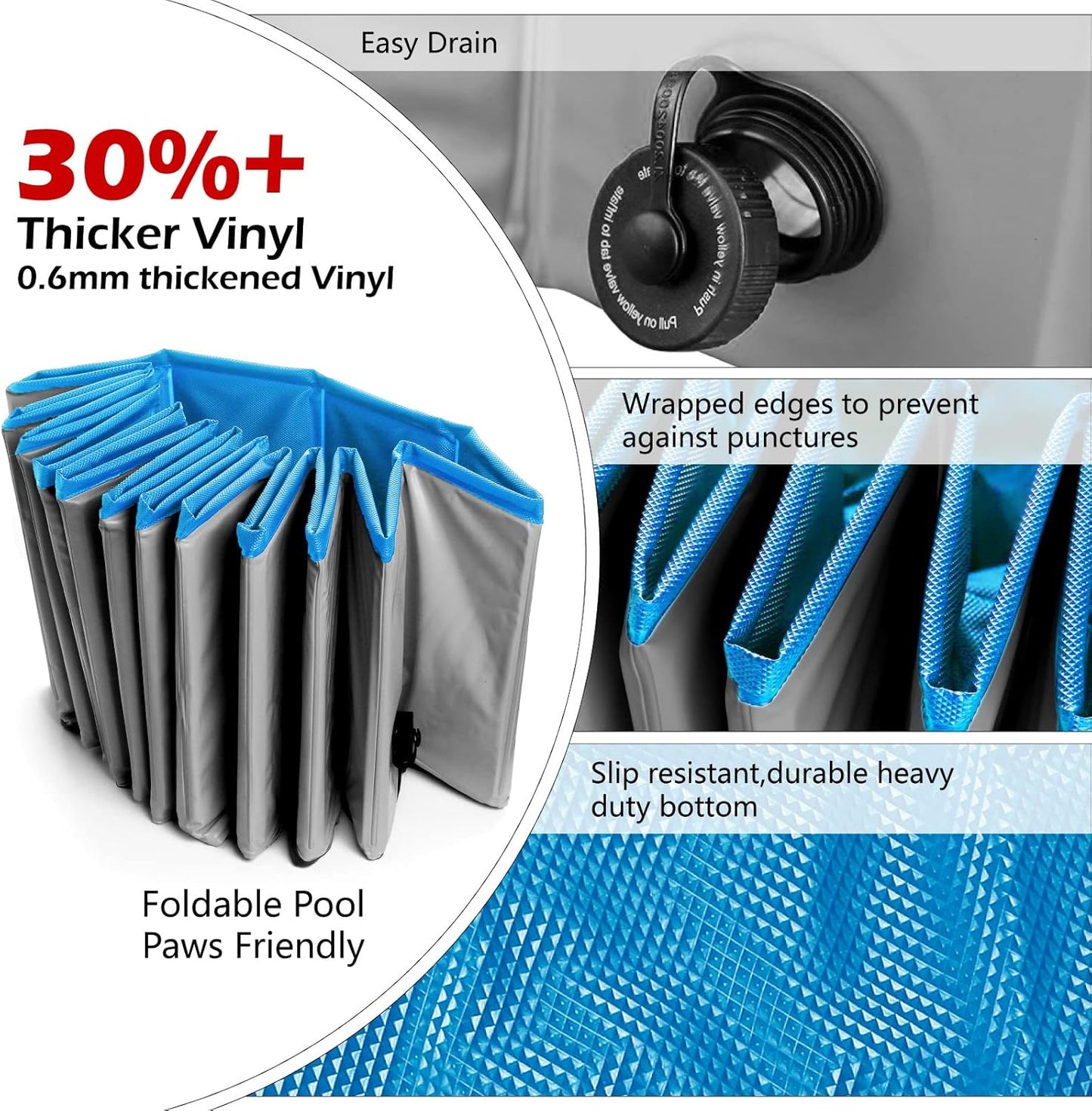 Jasonwell Foldable Dog Pet Bath Pool Collapsible Dog Pet Pool Bathing Tub Kiddie Pool Doggie Wading Pool for Puppy Small Medium Large Dogs Cats and Kids 48" Grey