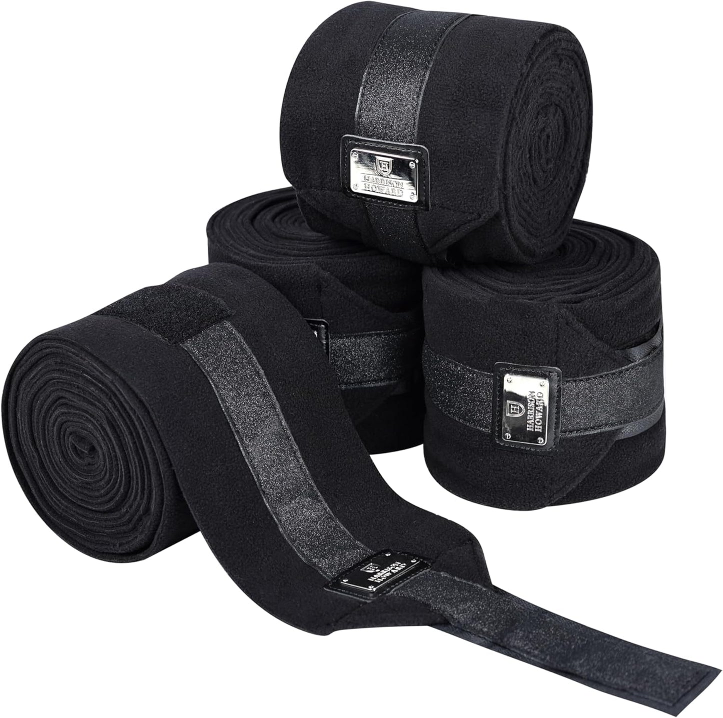 Harrison Howard Horse Polo Wraps Upgrade with Bling Leg Wraps for Horses 4-Pack Fleece Leg Wraps Stable Supplies Black L