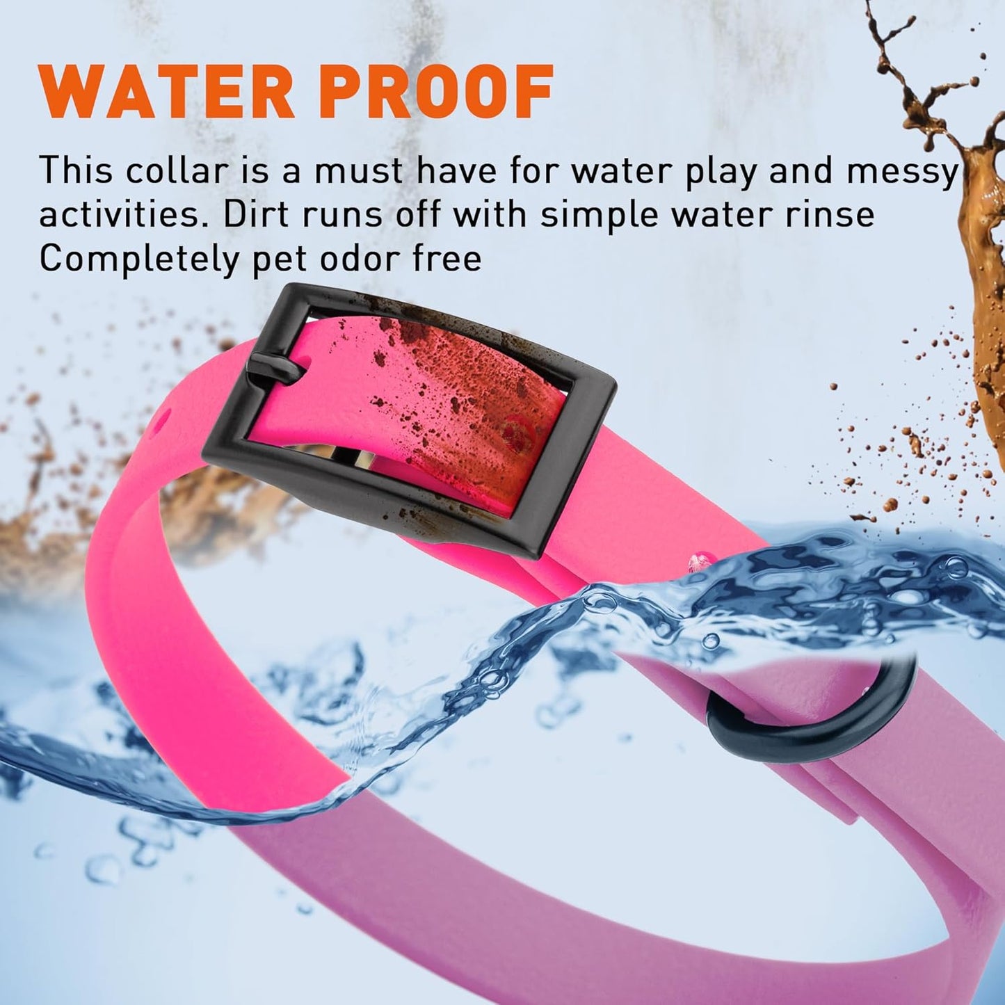 Dogline Biothane Waterproof Dog Collar Strong Coated Nylon Webbing with Black Hardware Odor- Proof for Easy Care Easy to Clean High Performance Fits Small Medium or Large Dogs, Passionfruit Pink