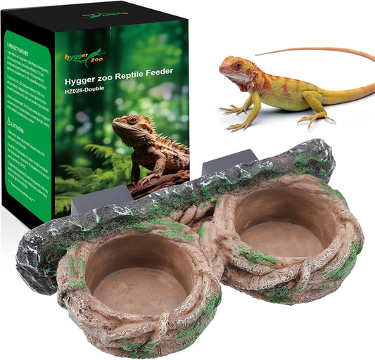 Magnetic Reptile Feeding Ledge, Gecko Feeder Ledge with One Piece Cup, Hollow Vine Food Dish, Reptile Water Bowl for Bearded Dragon Lizard Snake