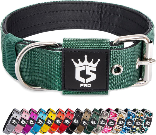 TSPRO Tactical Dog Collar 1.5 Inch Wide Thick Dog Collars with Heavy Duty Metal Buckle, Durable, Strong, Adjustable for Medium to Large Dogs (Green L)