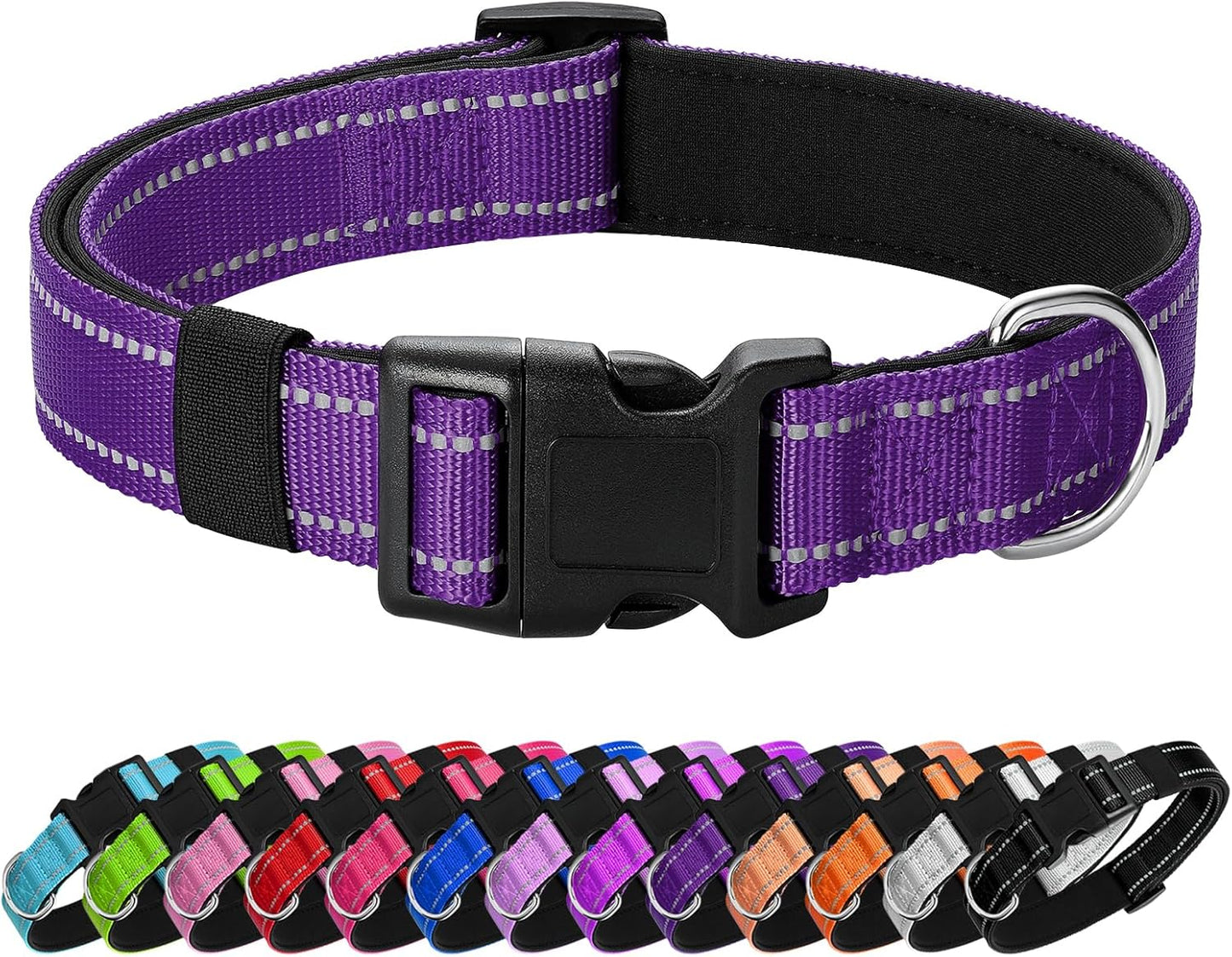 Reflective Dog Collar Padded with Soft Neoprene Breathable Quick Release Basic Dog Collars for Medium Dogs Purple Girl
