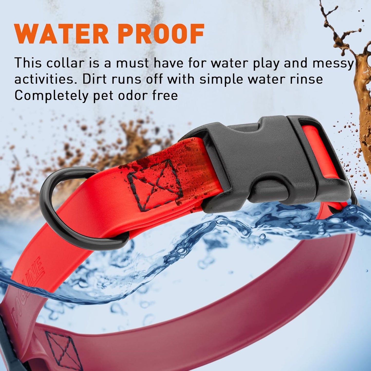 Dogline Biothane Waterproof Dog Collar with Quick Release Buckle Strong Coated Nylon Webbing with Odor- Proof for Easy Care Easy to Clean Fits Small Medium Large Dogs, Red 5/8" W 9-14" L