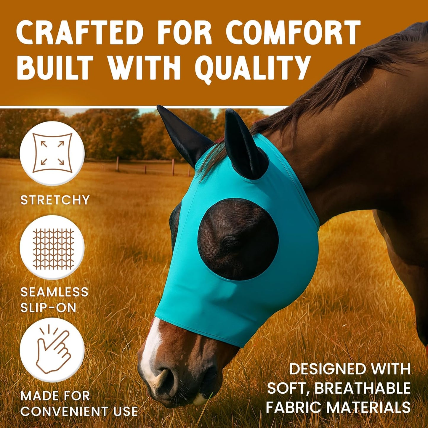 Horse Fly Mask - Arab Equine Fly Mask with Full Coverage for Eye & Ear - Stretchable UV & Sun Protection Flymask for Horses, Ponies & Mini Horses - Horse Face Cover for Pasture & Trail - Purple