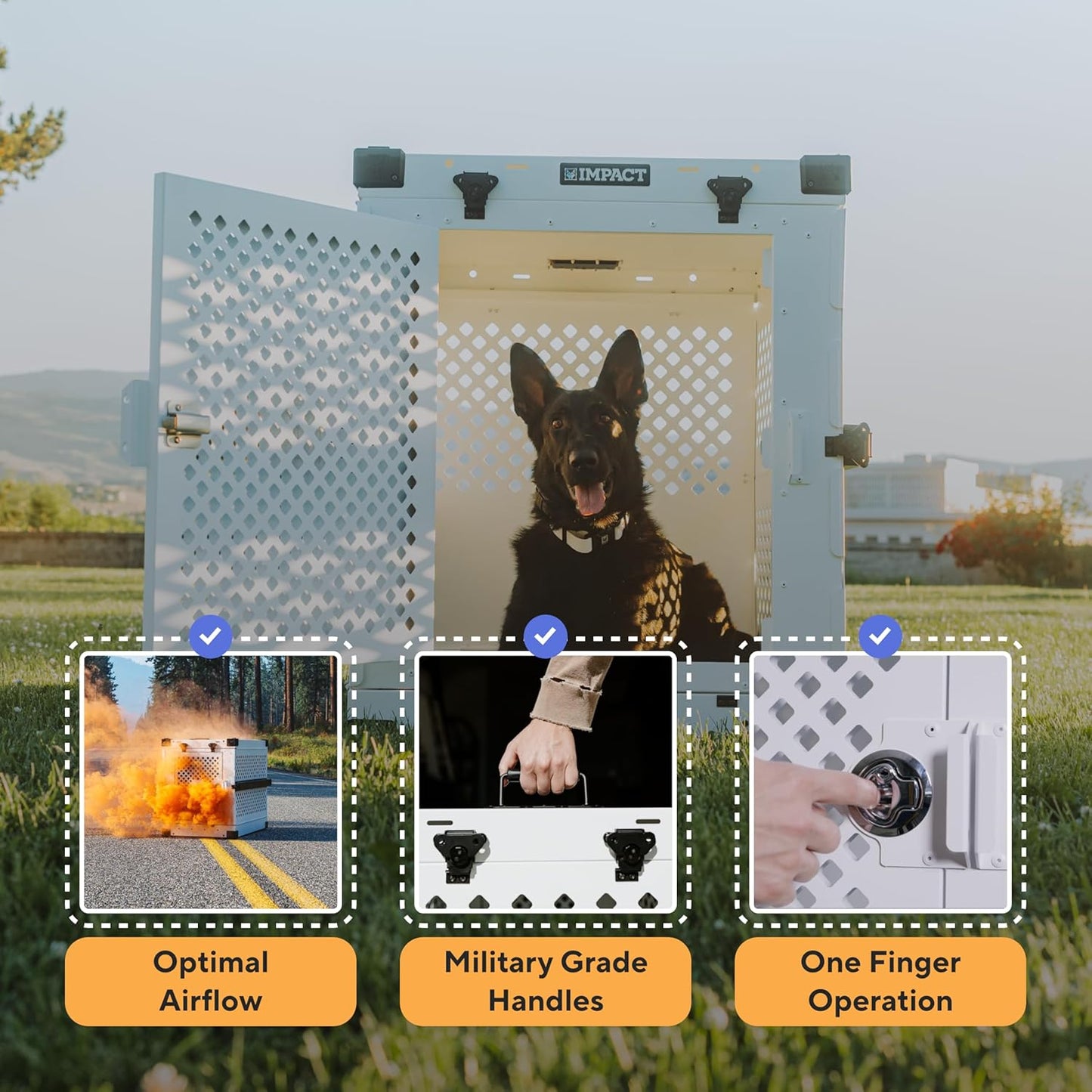 Impact Collapsible Dog Crate - Foldable Hard Crate for Intermediate Dogs - Heavy Duty Travel Kennel with Powder-Coated Aluminum - Quick Setup for Indoor & Outdoor (Gray, 34" (34.5" L x 23" W x 29" H))