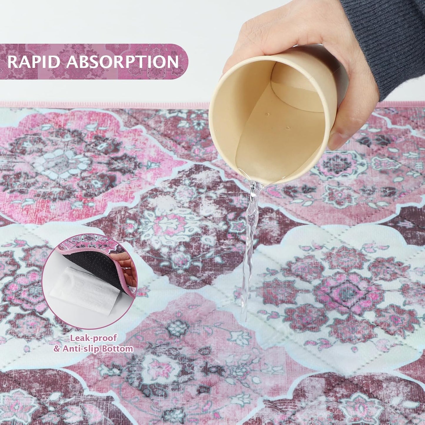 IEUUMLER Washable Pee Pads for Dogs, 2 Pack Reusable Pee Pads for Dogs Non-Slip Grip, Super Absorbent Waterproof Puppy Pads for Potty Training, Playpen, Crate, Whelping Box EU011 Pink, 41x41