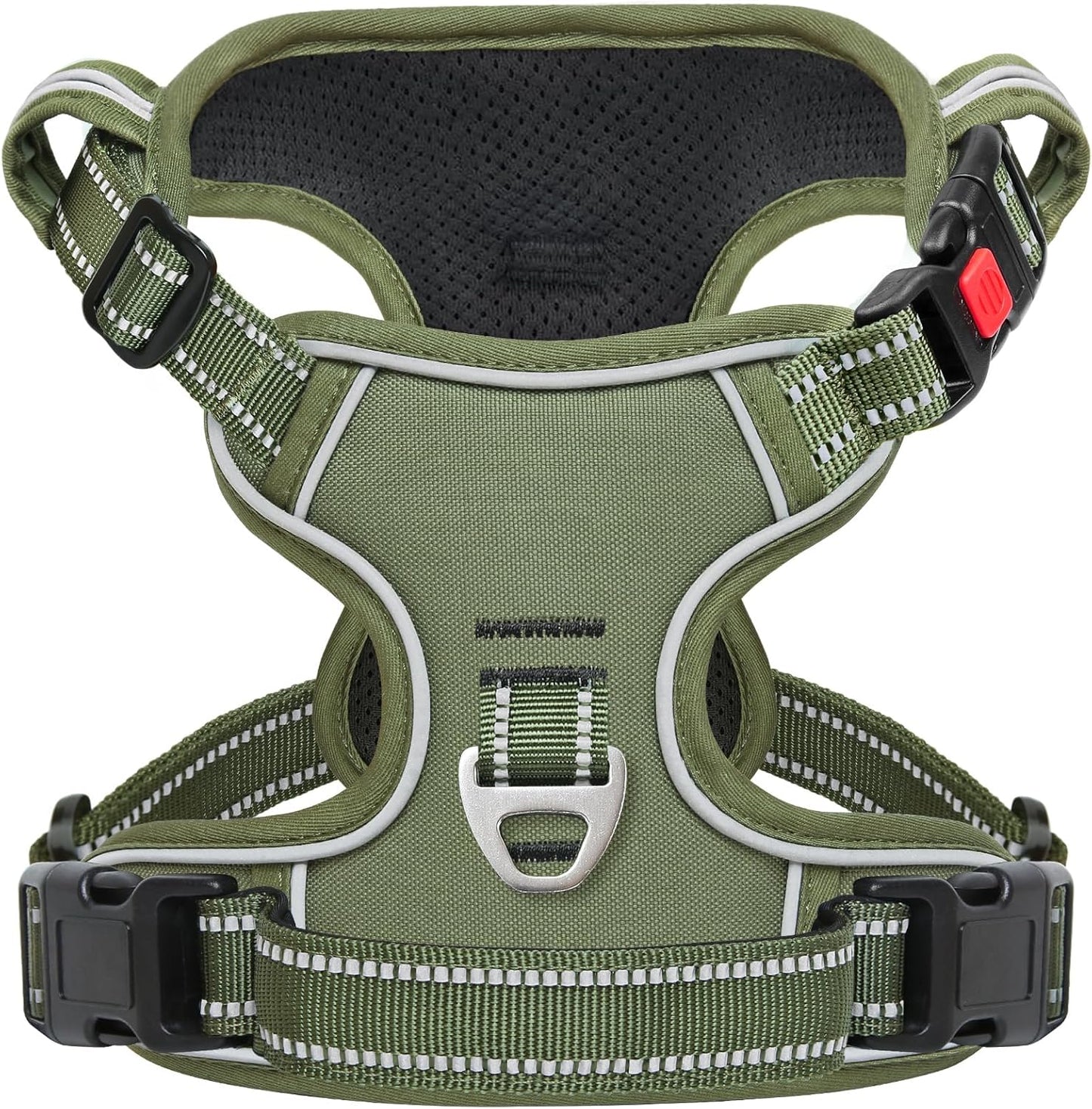 Timos Dog Harness Medium Sized, No Pull Pet Harness with Neck Lockable Snap,No Choke Front Clip Dog Reflective Vest,Adjustable Metal Rings 3 Buckles,Easy Control Handle for Medium Dogs Green M