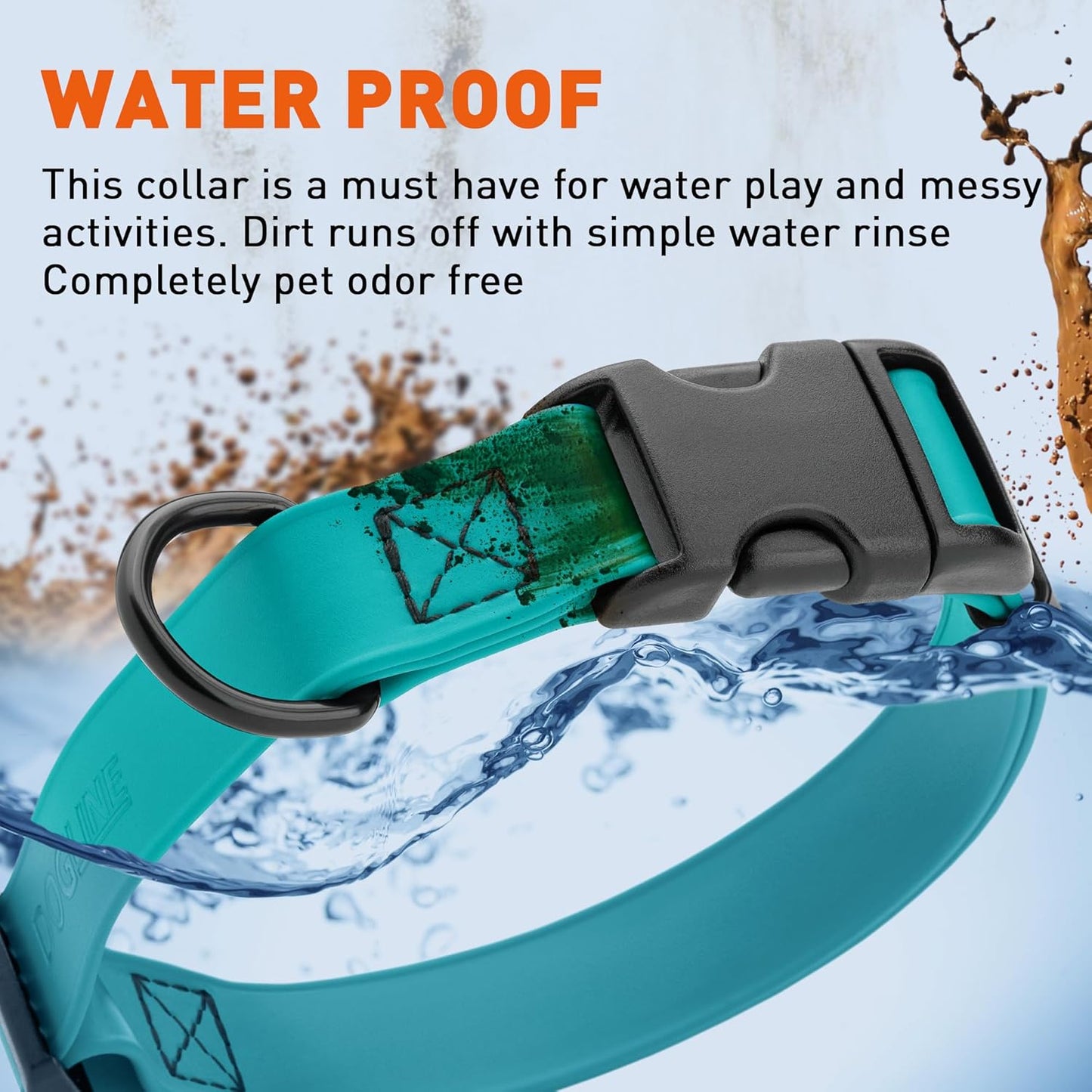 Dogline Biothane Waterproof Dog Collar with Quick Release Buckle Strong Coated Nylon Webbing with Odor- Proof for Easy Care Easy to Clean Fits Small Medium Large Dogs, Teal 5/8" W 9-14" L