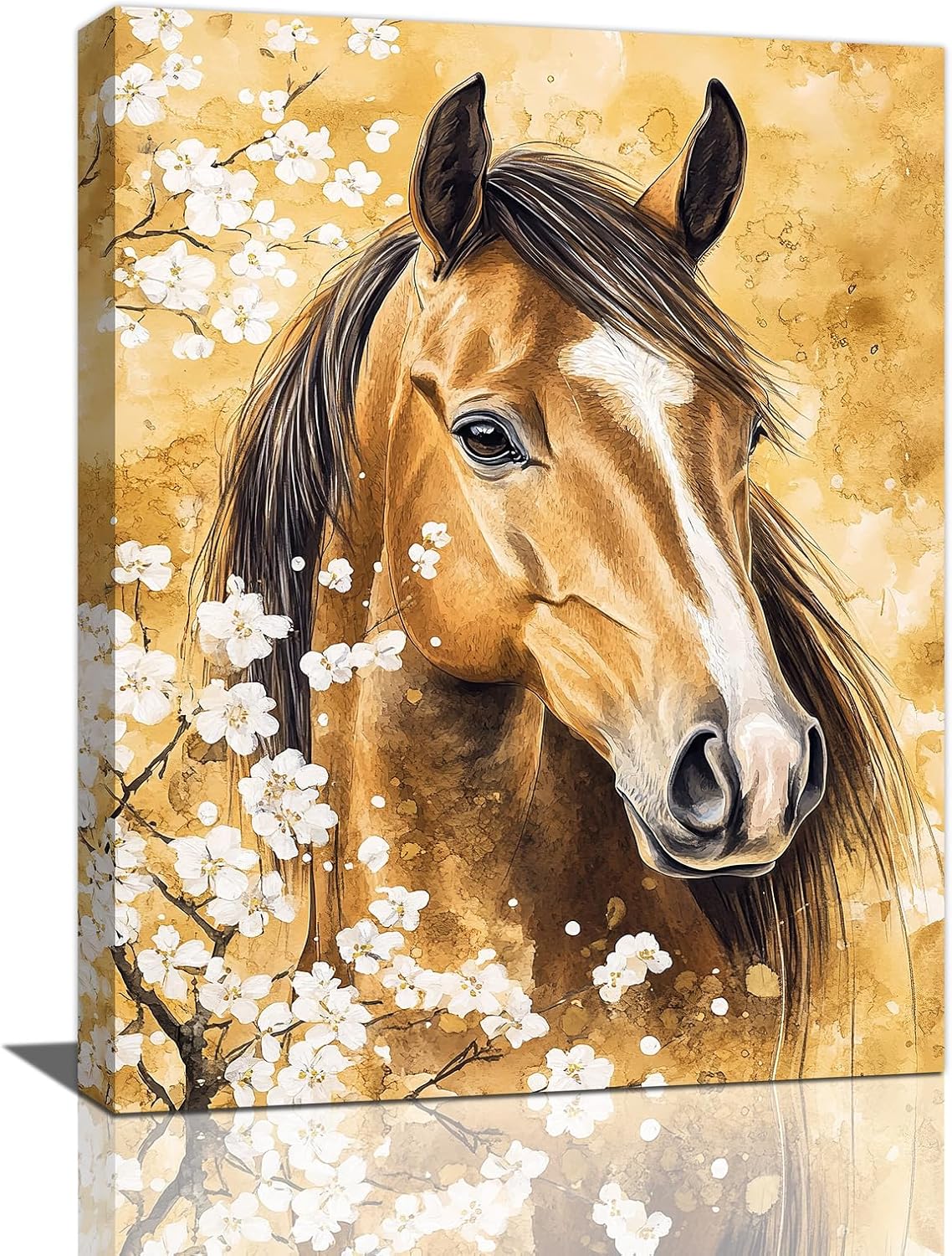 Horse Wall Art Canvas Rustic Horse Wall Decor Prints Framed Painting Farmhouse Flower Pictures Gifts Artwork for Bathroom Living Dining 12"x16"