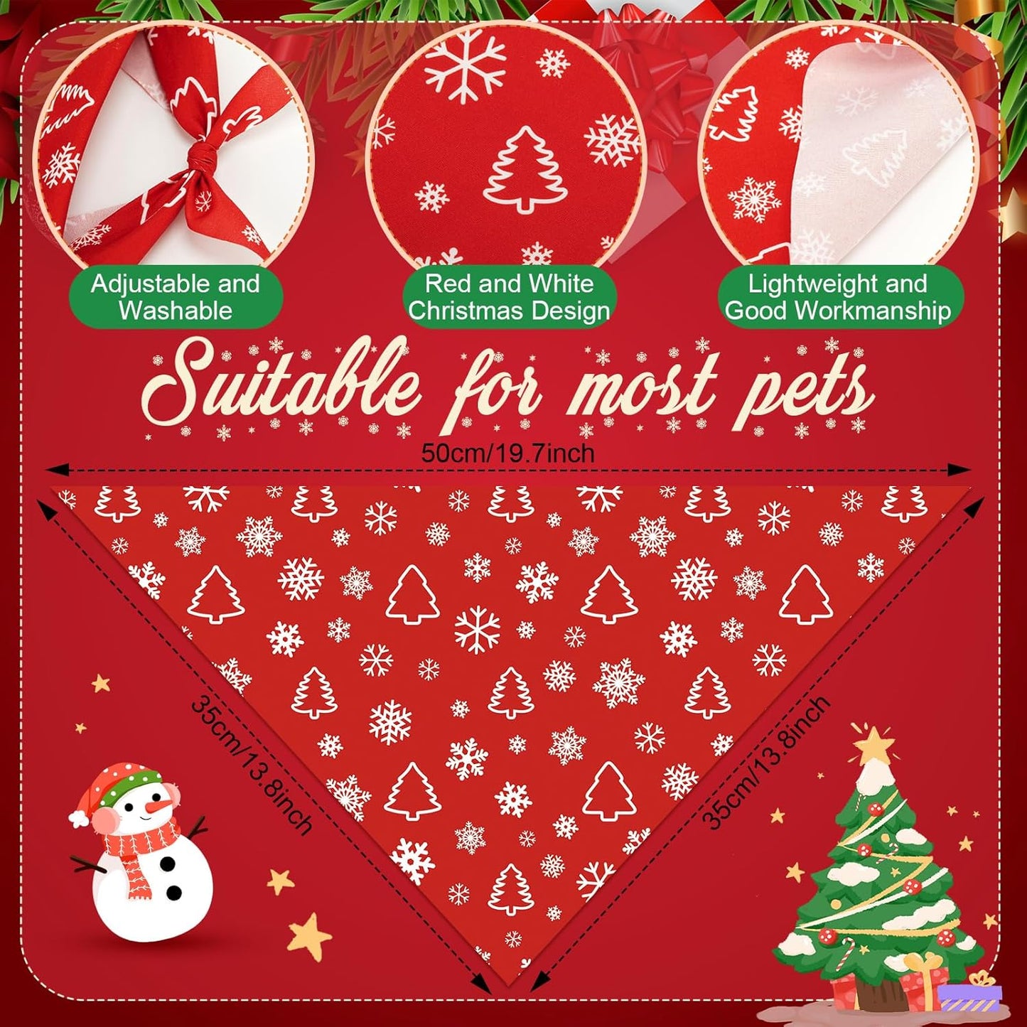 Abbylike 50 Pcs Christmas Dog Bandanas Bulk Xmas Red and White Bandanas for Dogs Triangle Kerchief Bibs Scarf Set for Pet Christmas Costume Photo Props Accessories Pet Shops (19.7 x 13.8 x 13.8)