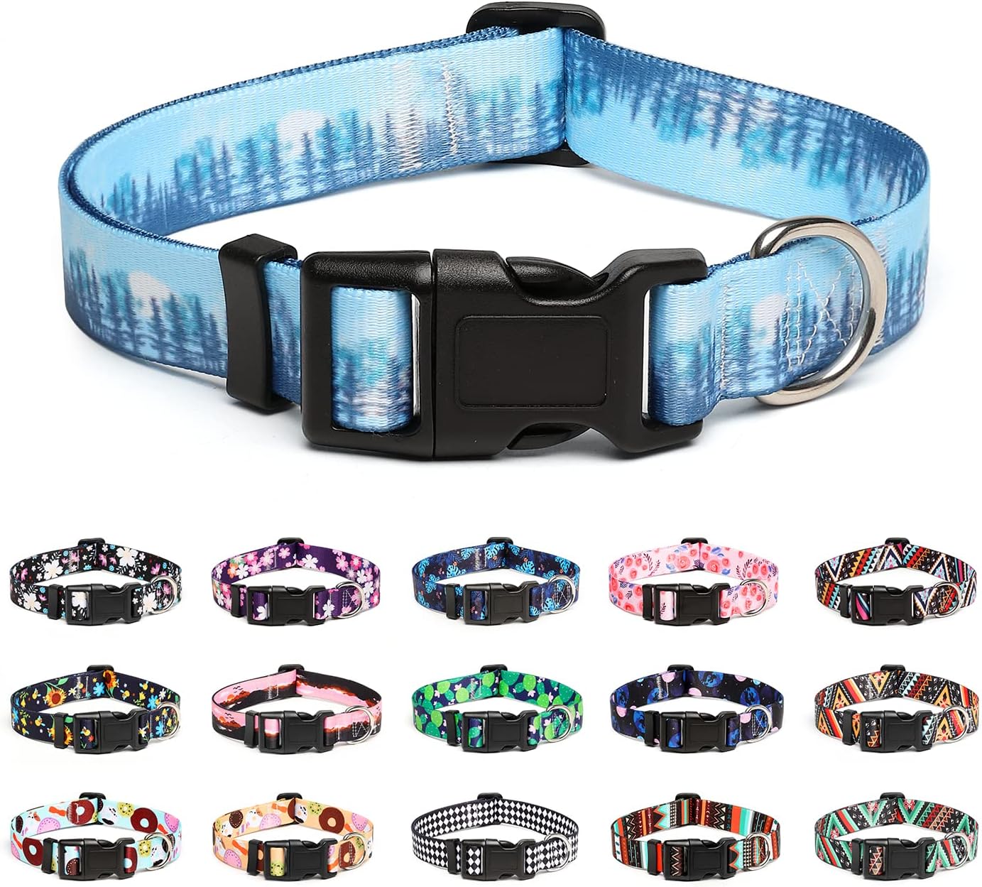 Mercano Adjustable Dog Collar - Special Design Patterns, Soft Nylon Comfortable Durable Pet Collar for Small Medium Large Dogs (S, Forest)