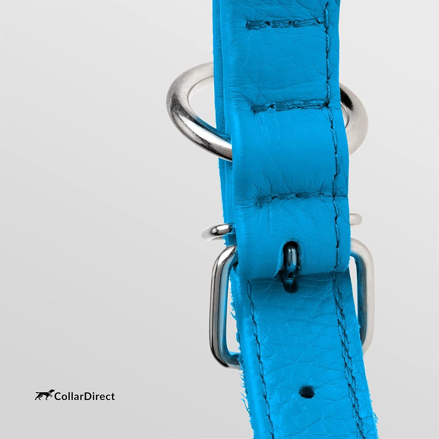 CollarDirect Rolled Leather Dog Collar, Soft Padded Round Puppy Collar, Handmade Genuine Leather Collar Dog Small Large Cat Collars 13 Colors (8-11 Inch, Light Blue Textured)