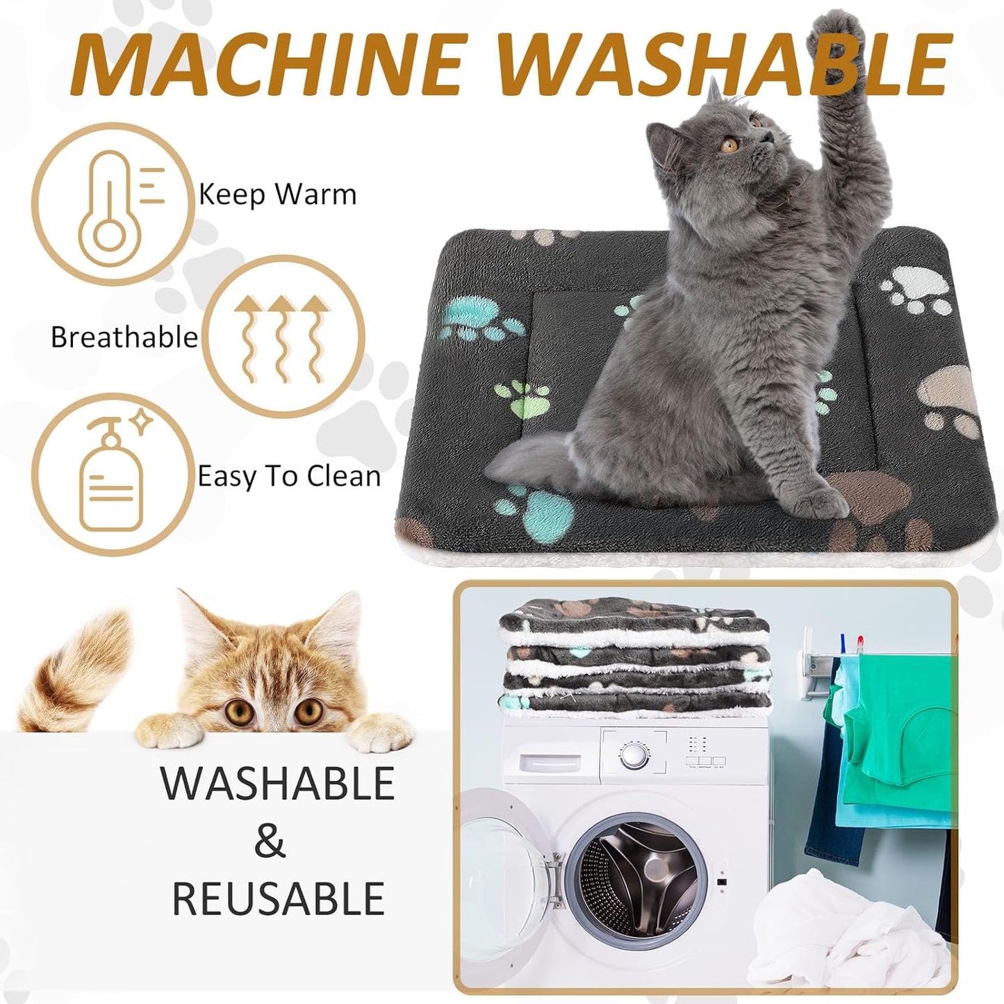 4 Pack Ultra Soft Dog Cat Bed Mat with Cute Prints Reversible Fleece Dog Crate Kennel Pad Cozy Washable Thickened Hamster Guinea Pig Pet Bed Mat for Small Animals(21 x 14 Inches,Black)