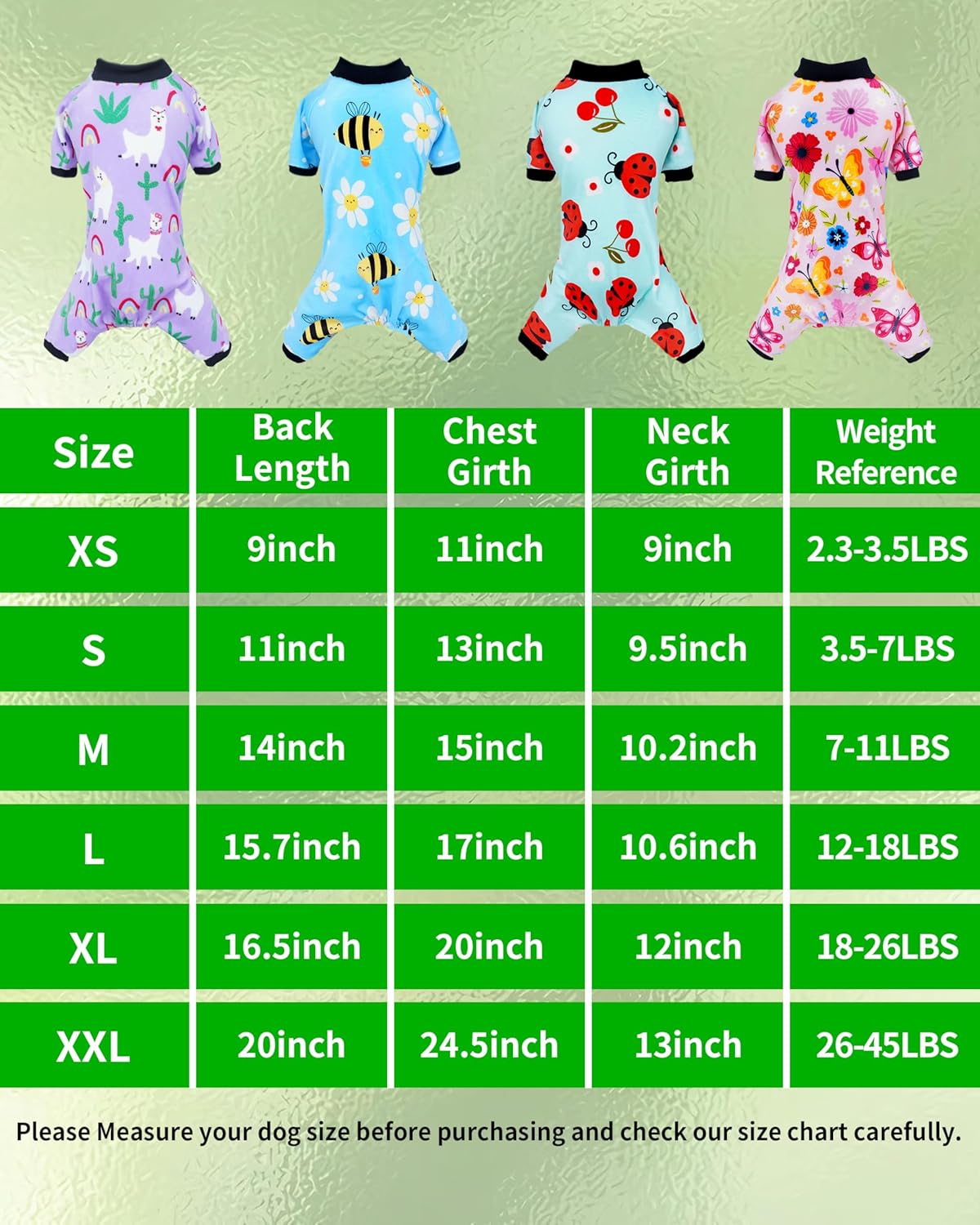 PET SHOW 4 Pack Small Dog Pajamas Spring Dog Clothes for Medium Dogs Girl Boy Soft Stretchy PJs Bee Ladybug Jumpsuit Puppy Cats Floral Onesies Outfits with Sleeve Pets Dachshund Costume(M, Spring)