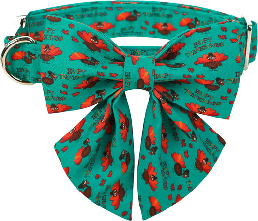 Lionet Paws Thanksgiving Day Dog Collar with Bowtie, Dog Sailor Bow Collar with Metal Buckle for Dogs, Adjustable Comfortable Dog Collar Girl Gift, L, Neck 16-24 in