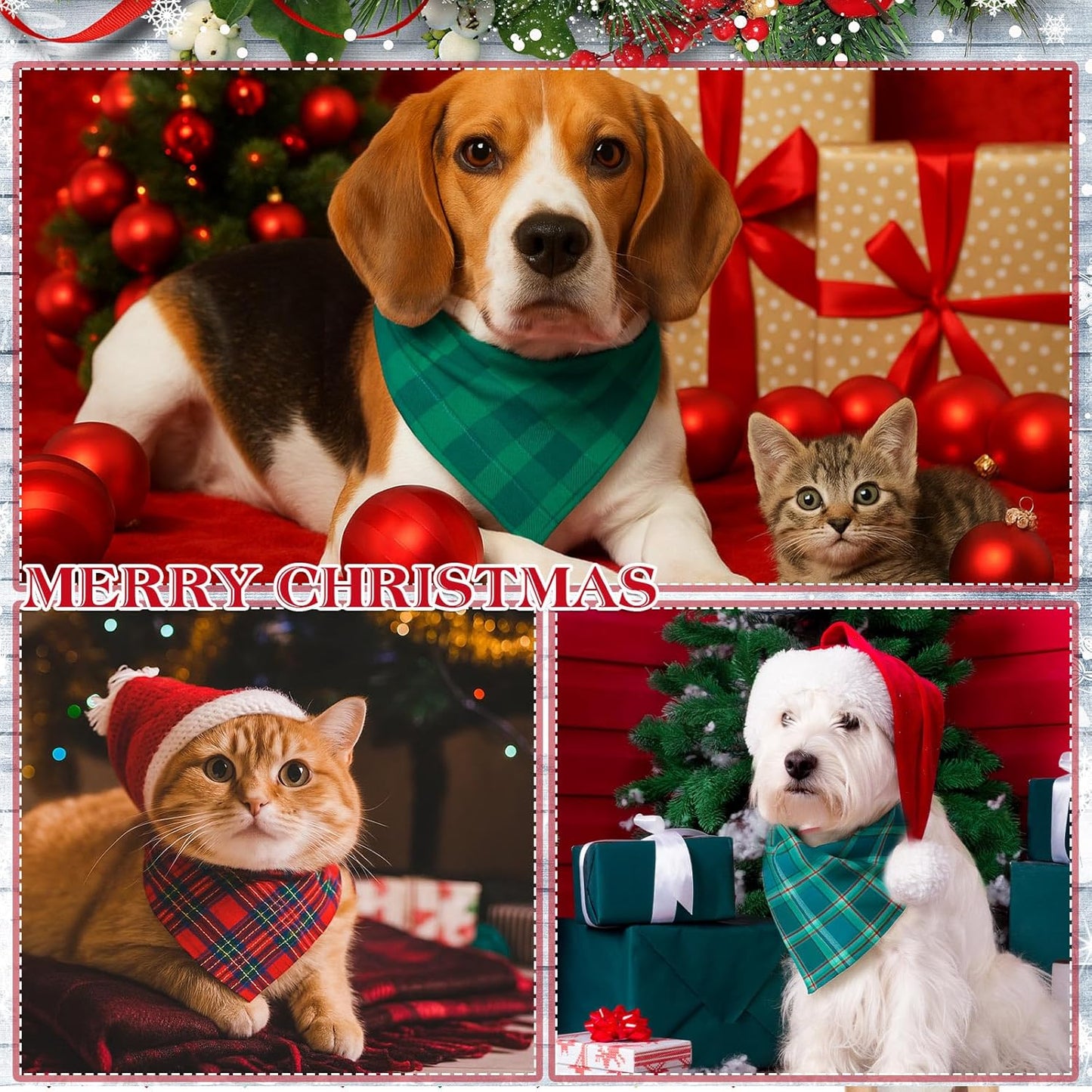 Abbylike 50 Pieces Christmas Plaid Dog Bandanas Bulk Xmas Bandanas for Dogs Triangle Kerchief Bibs Scarf Set for Christmas Pet Costume Accessories Decoration (25.6 x 17.7 x 17.7)